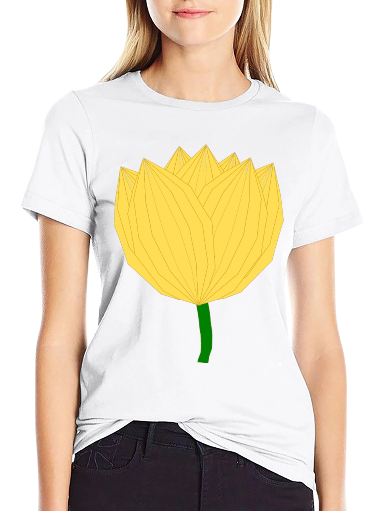 Geometric Yellow Flower Black T-Shirt