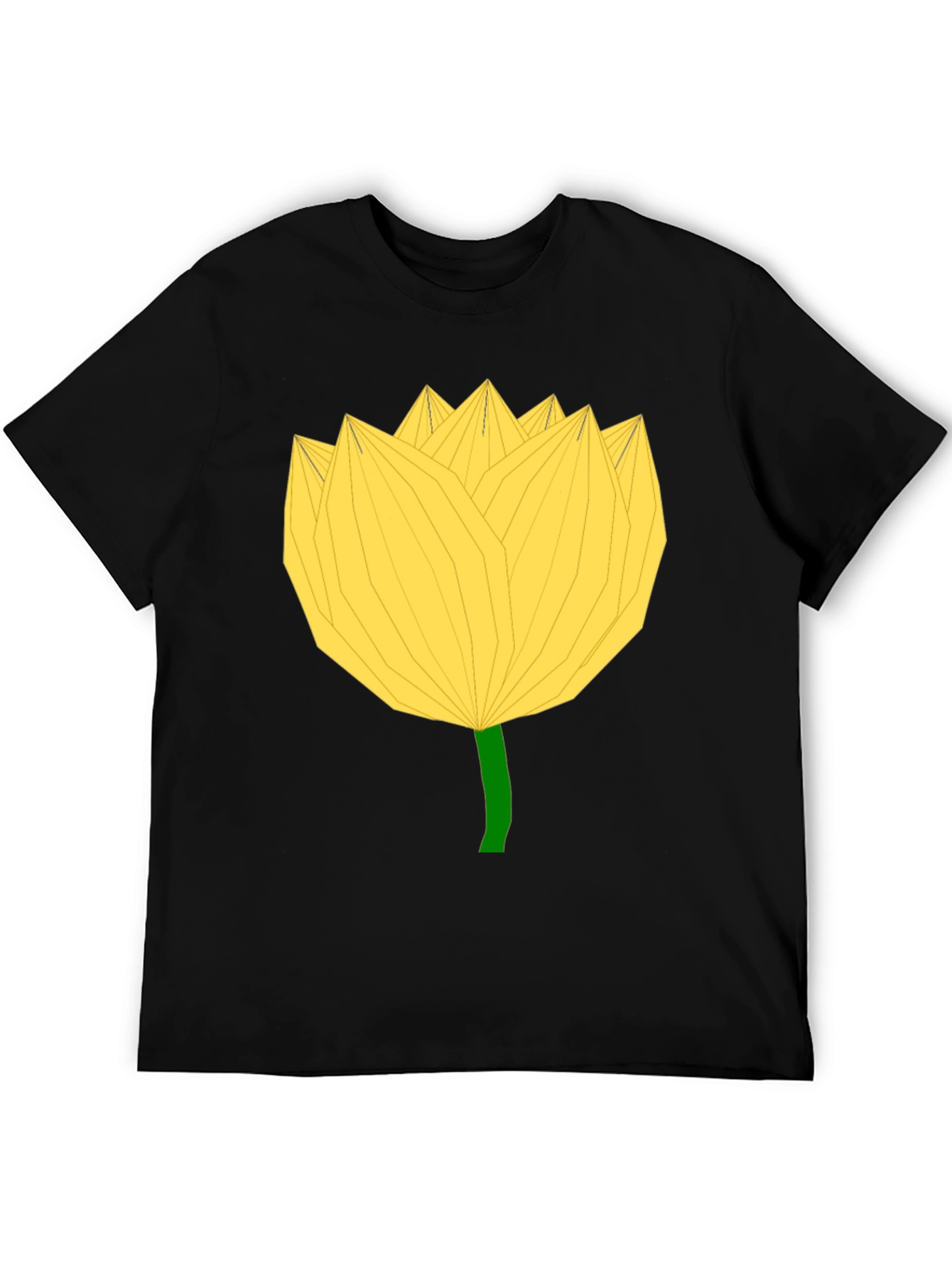 Geometric Yellow Flower Black T-Shirt