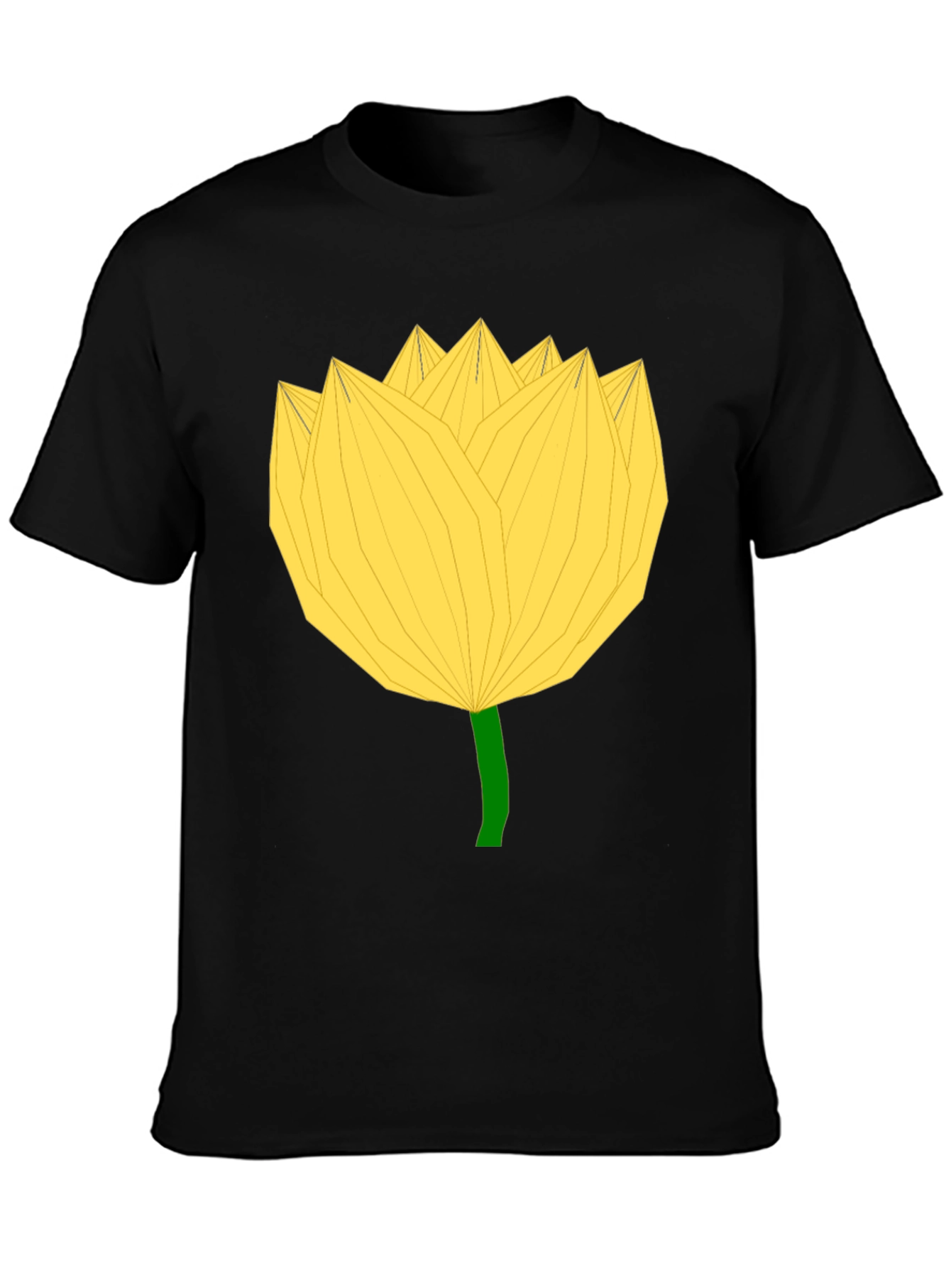Geometric Yellow Flower Black T-Shirt