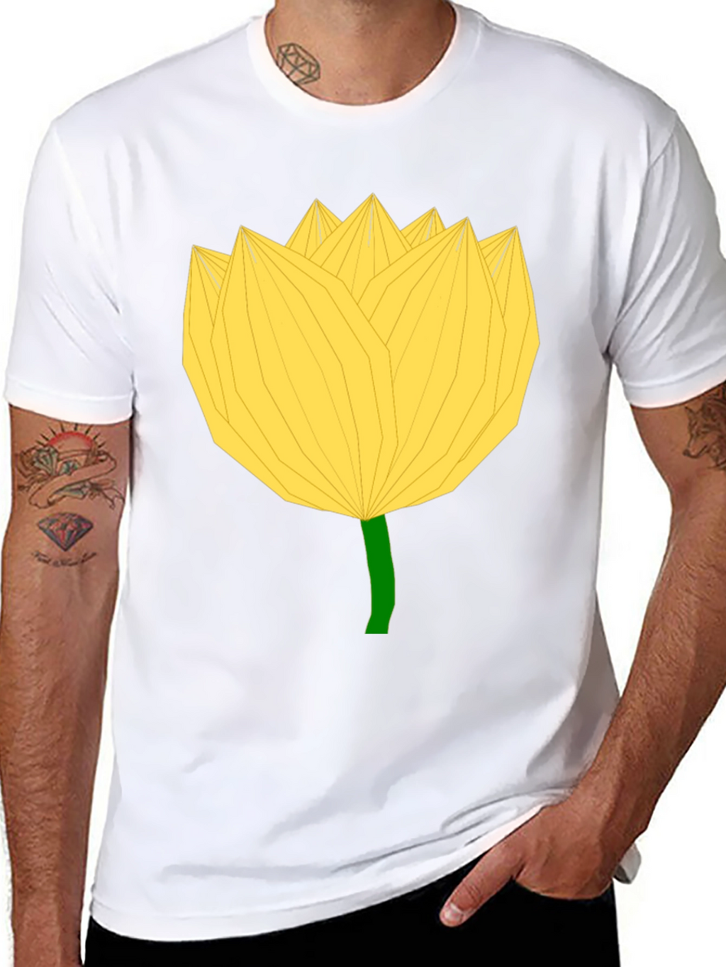 Geometric Yellow Flower Black T-Shirt
