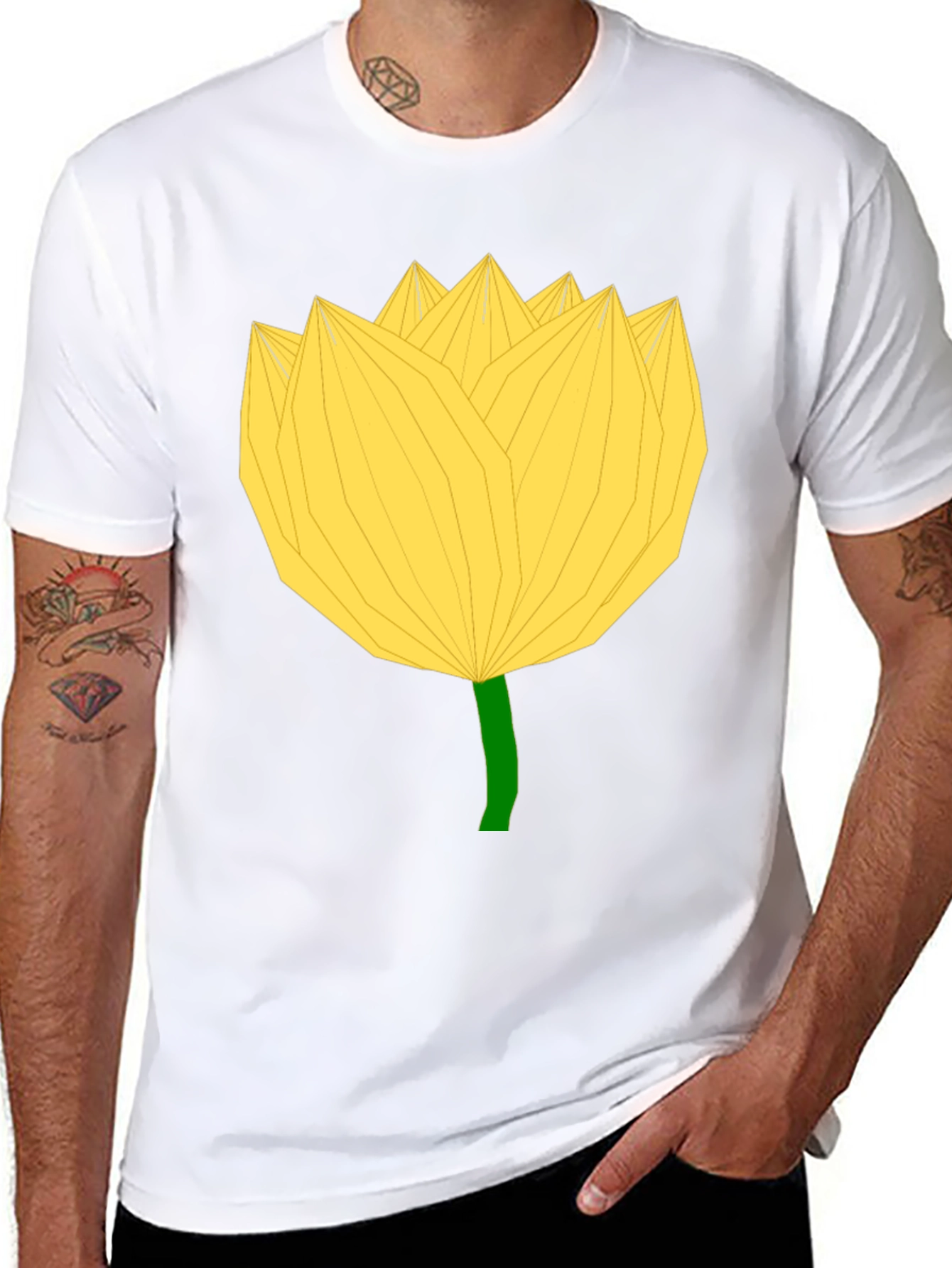 Geometric Yellow Flower Black T-Shirt