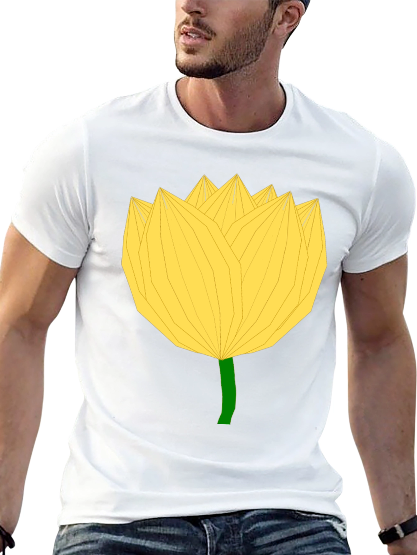 Geometric Yellow Flower Black T-Shirt