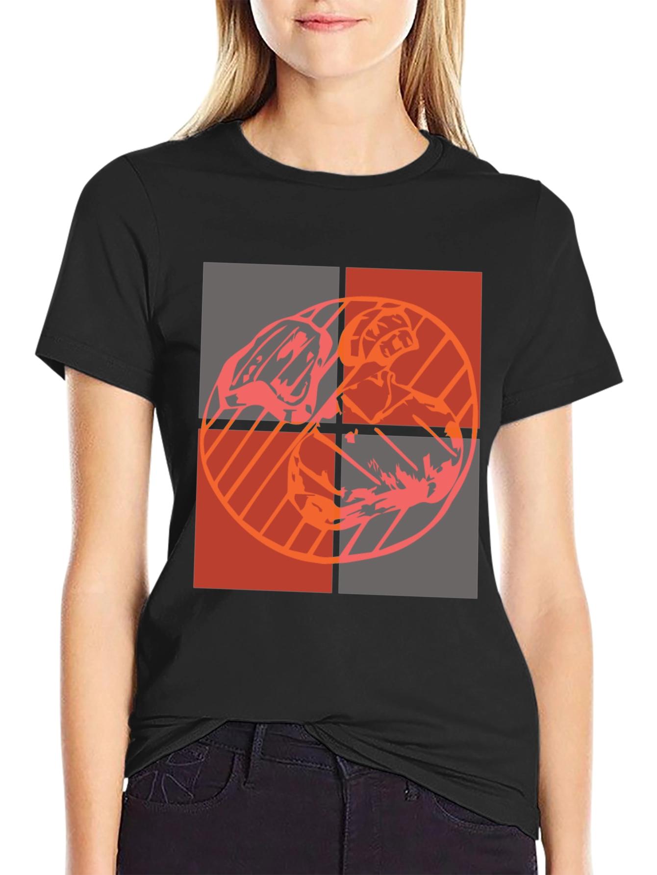 Geometric Graphic Print Black T-Shirt