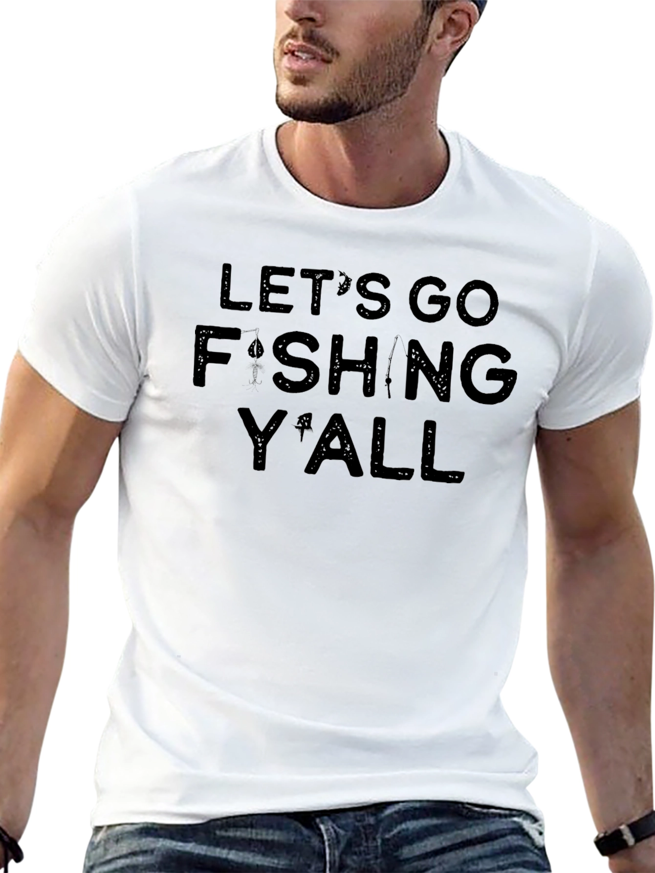 Lets Go Fishing Yall Black Graphic Tee