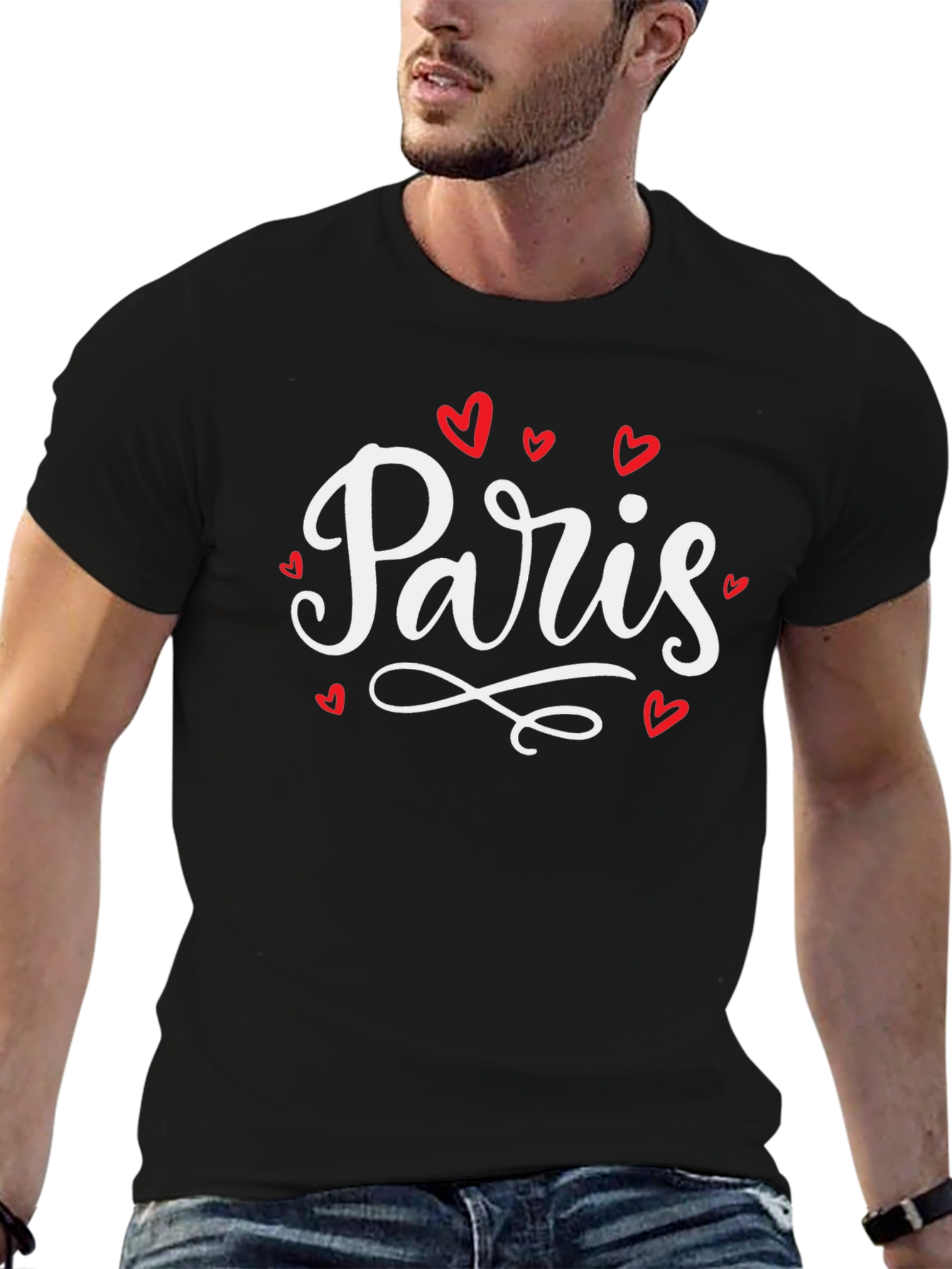 Paris Heart T-Shirt - Black Cotton Graphic Tee