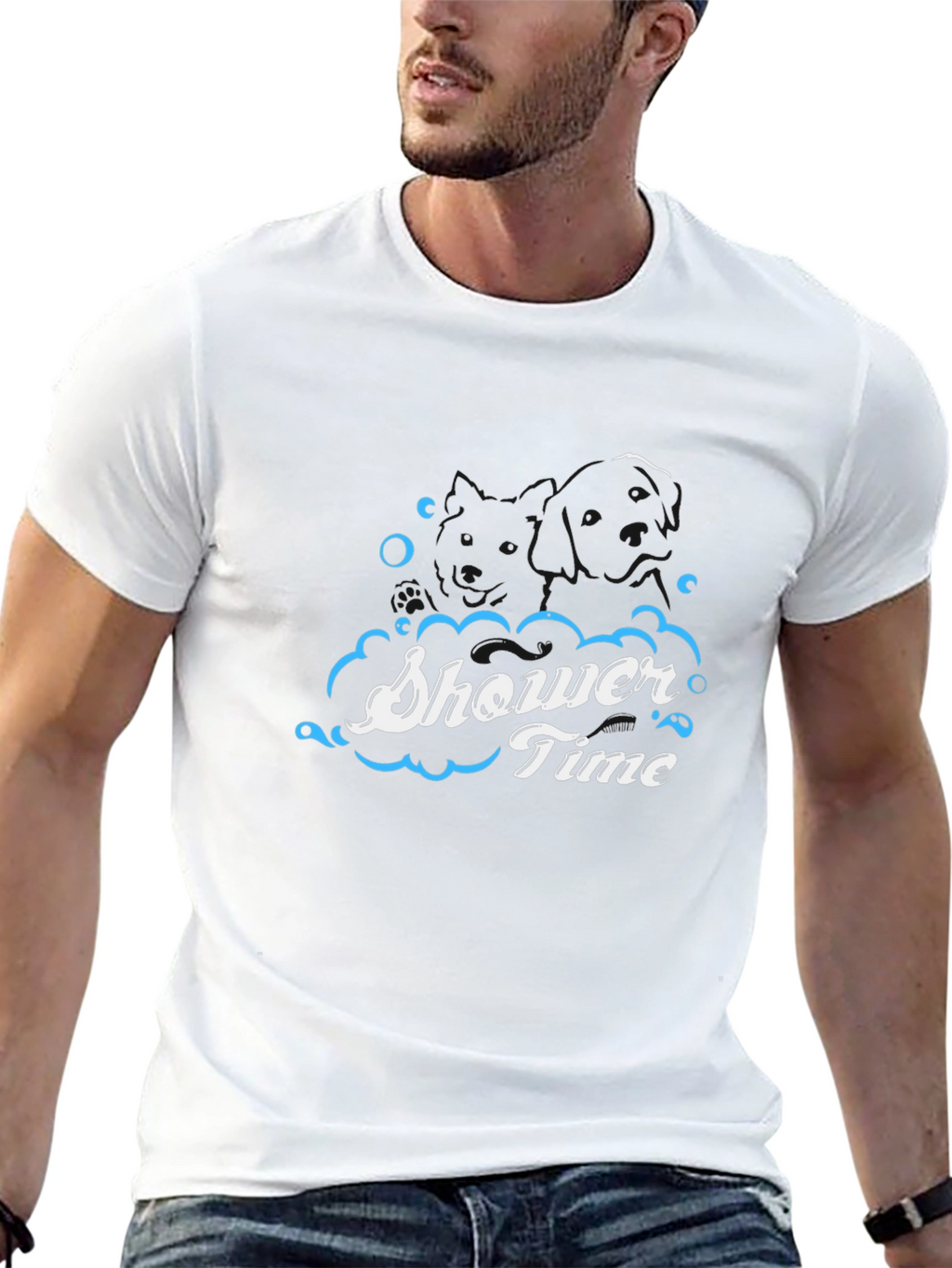 Shower Time Graphic Print Black T-Shirt