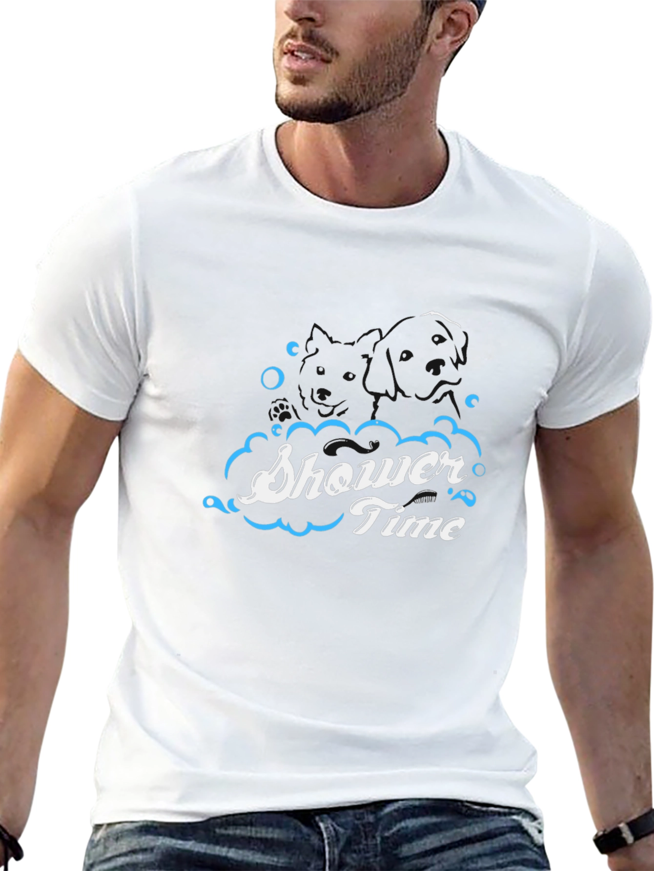Shower Time Graphic Print Black T-Shirt