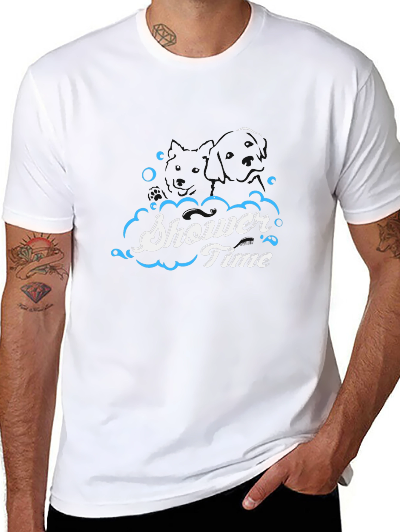 Shower Time Graphic Print Black T-Shirt