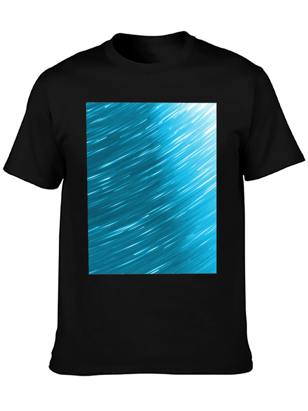 Abstract Aqua Star Trail Graphic Black T-Shirt