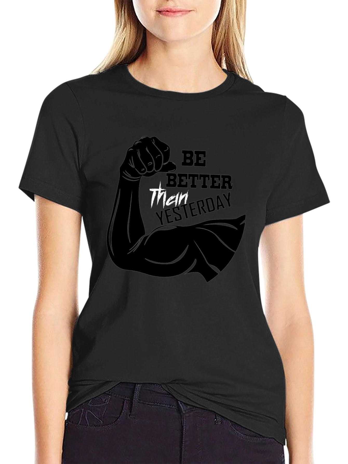 Be Better Than Yesterday Black Graphic T-Shirt