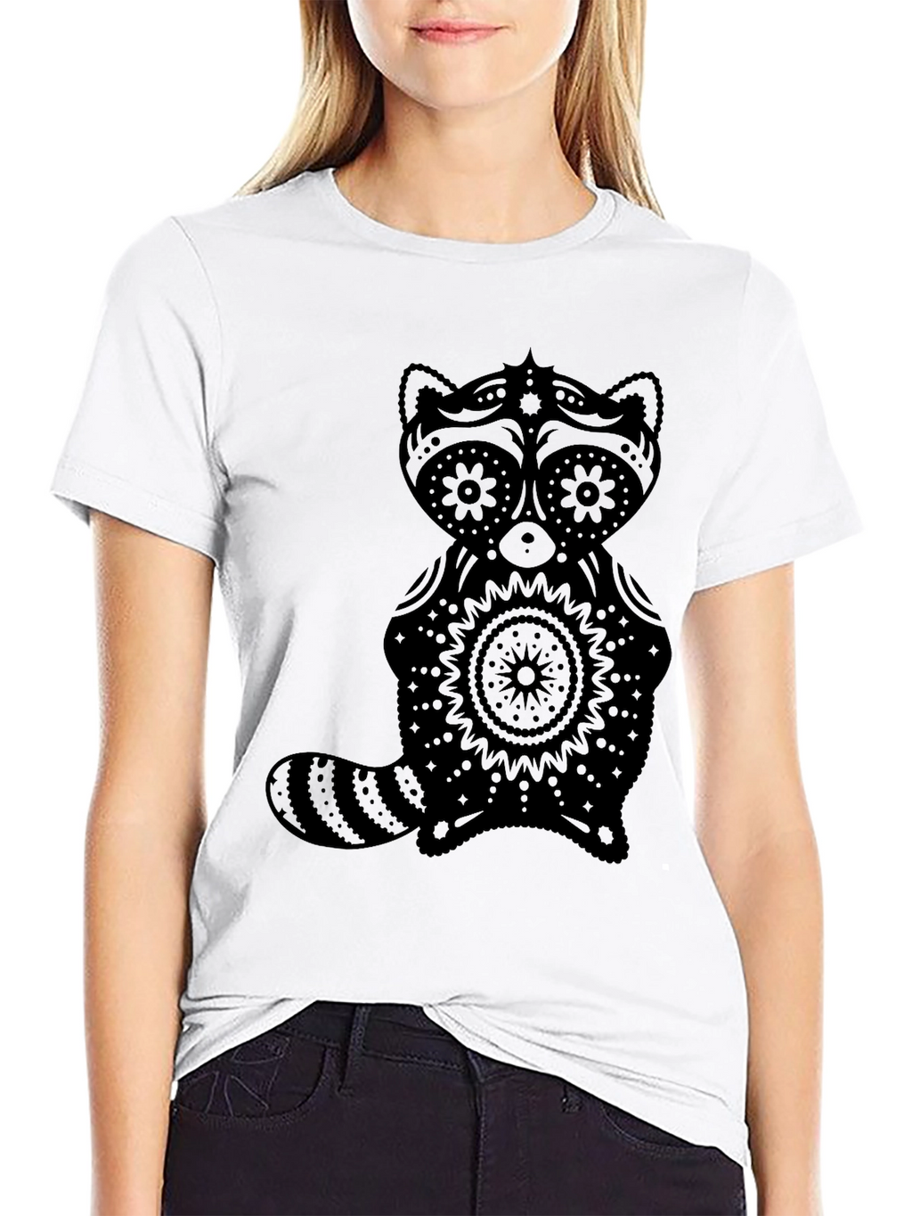 Sugar Skull Raccoon Graphic T-Shirt - Black