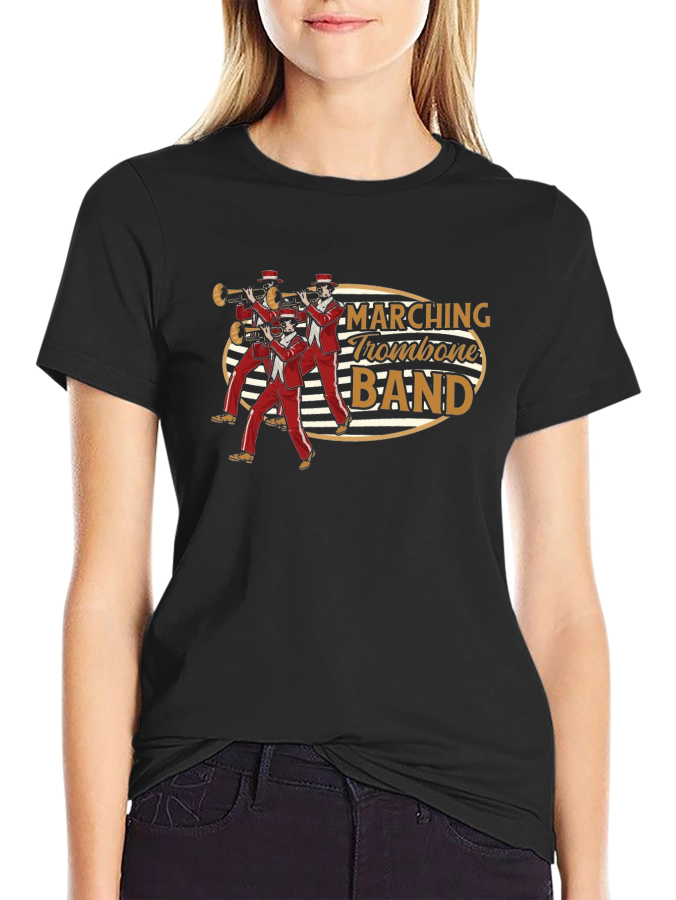 Marching Trombone Band Graphic Tee - Black Cotton T-Shirt