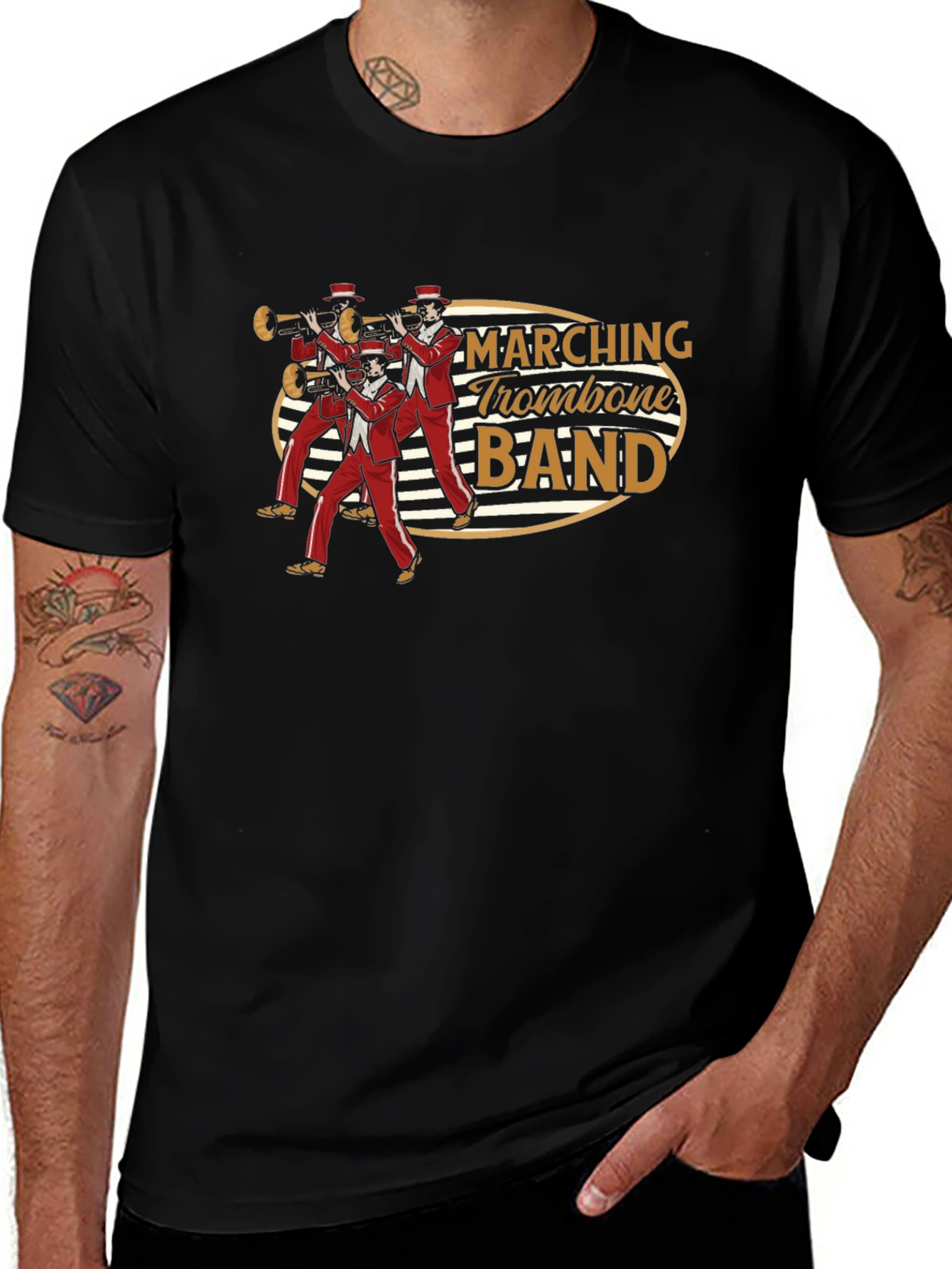 Marching Trombone Band Graphic Tee - Black Cotton T-Shirt