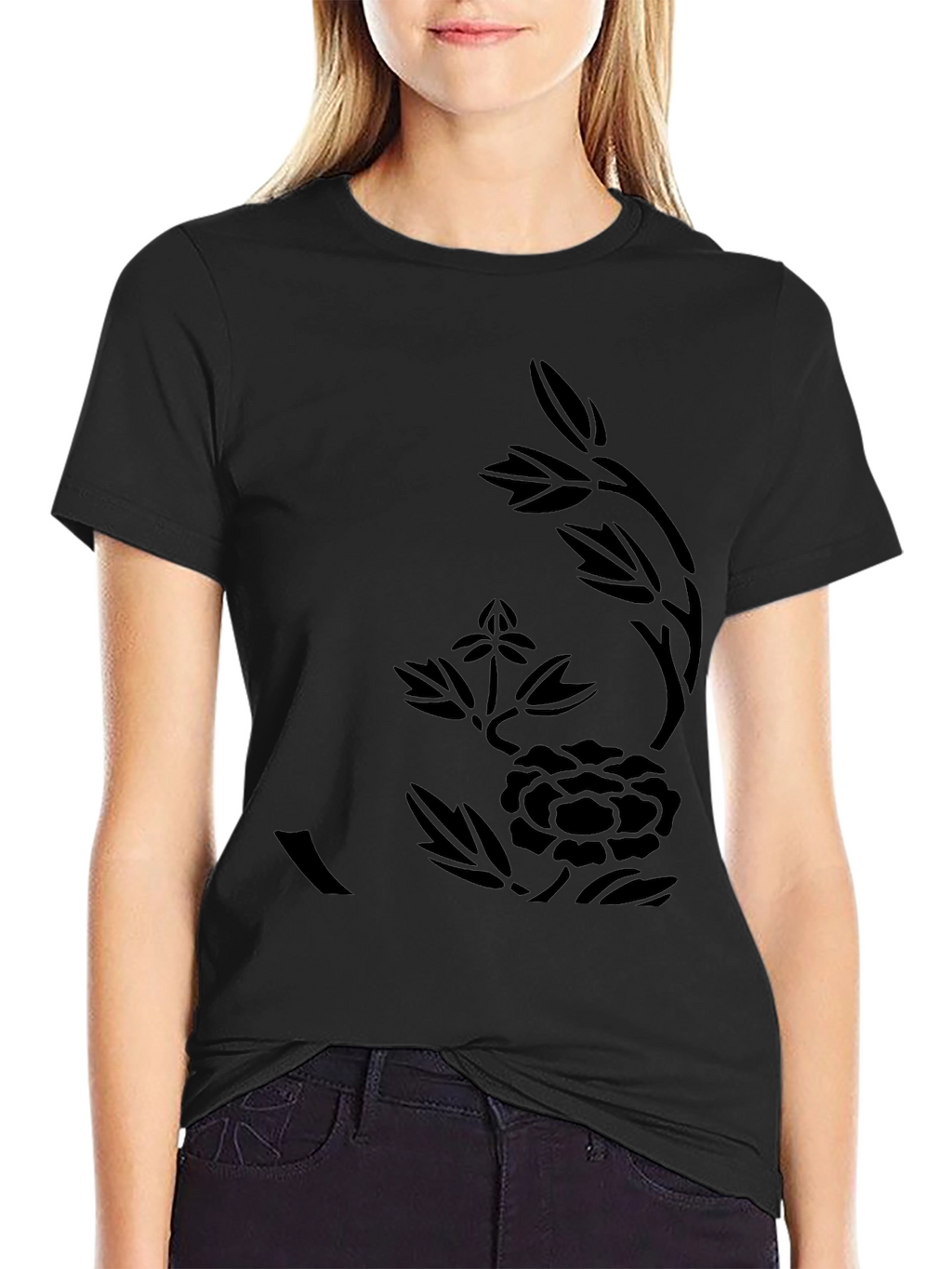 Black Floral Print Tee