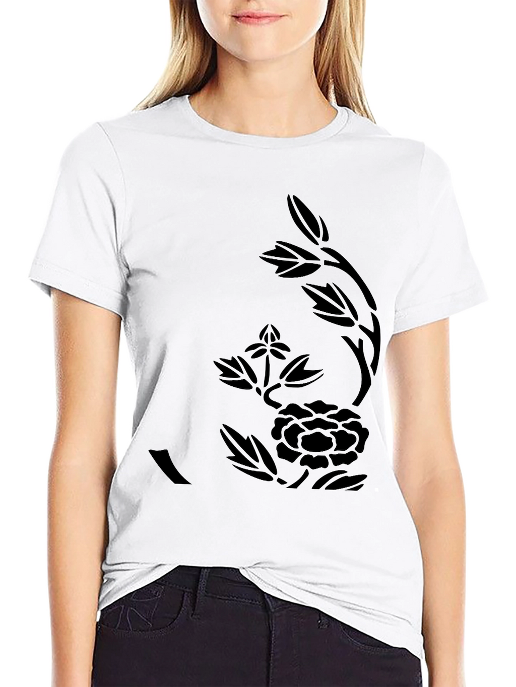 Black Floral Print Tee