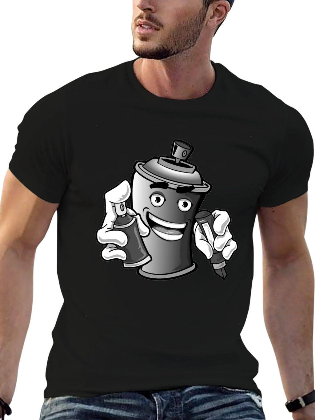 Spray Can Graffiti Art Black T-Shirt