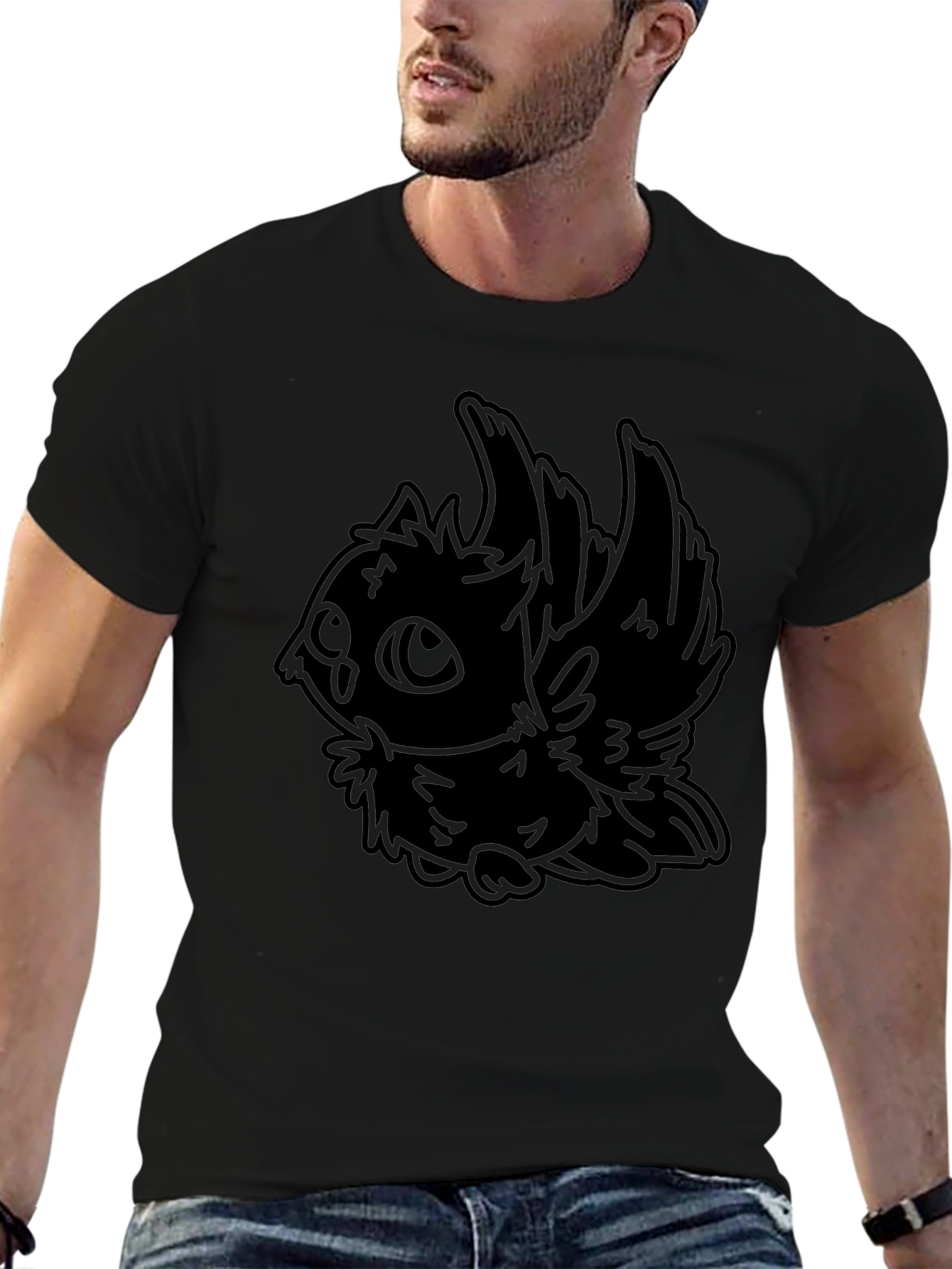 Stylized Owl Graphic Black T-Shirt