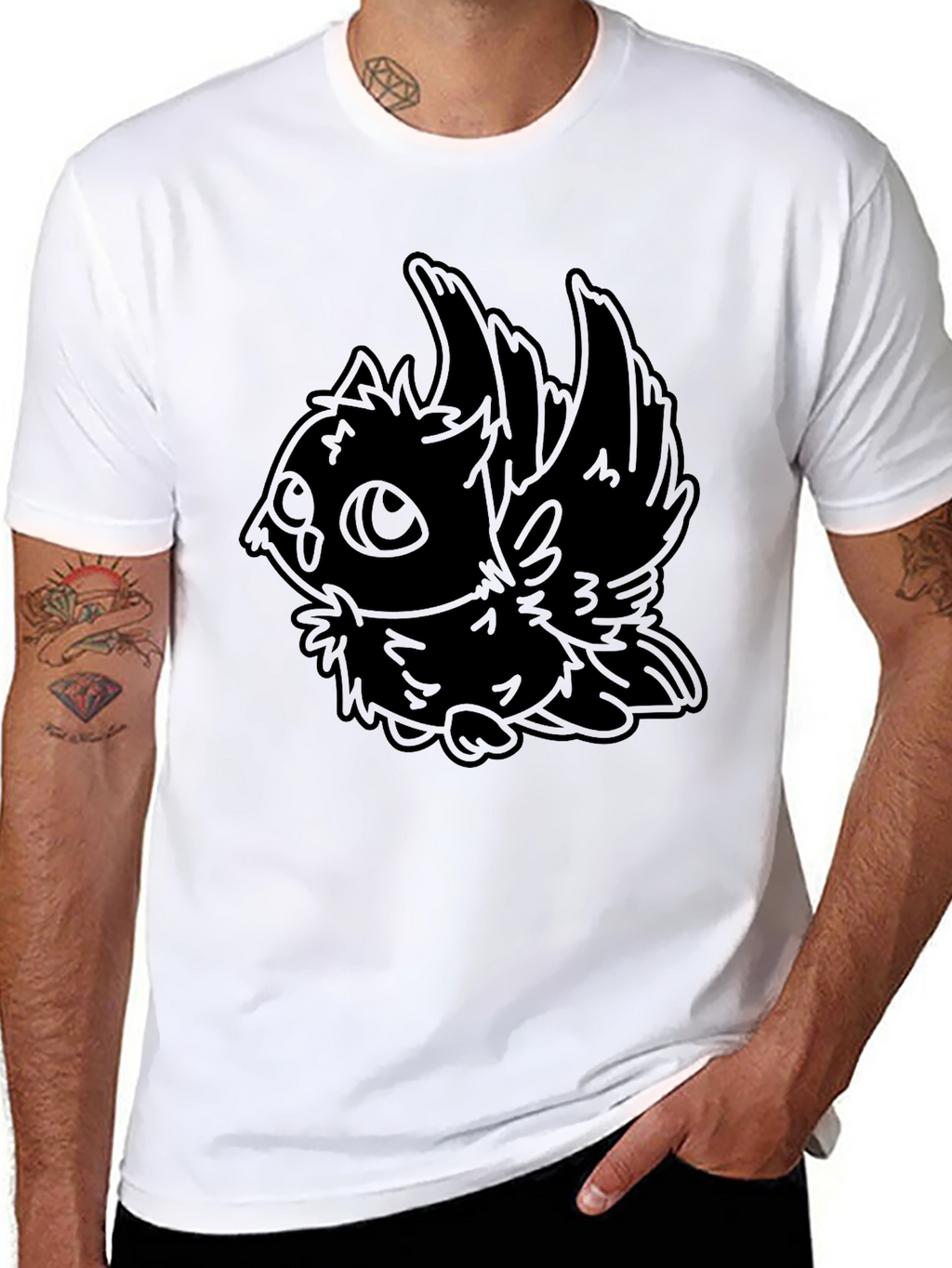 Stylized Owl Graphic Black T-Shirt