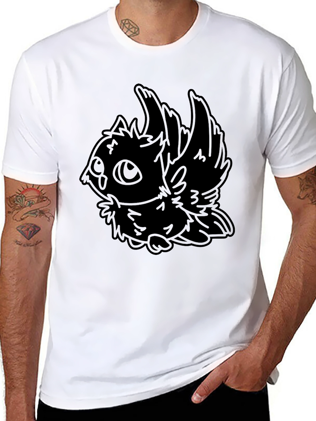 Stylized Owl Graphic Black T-Shirt