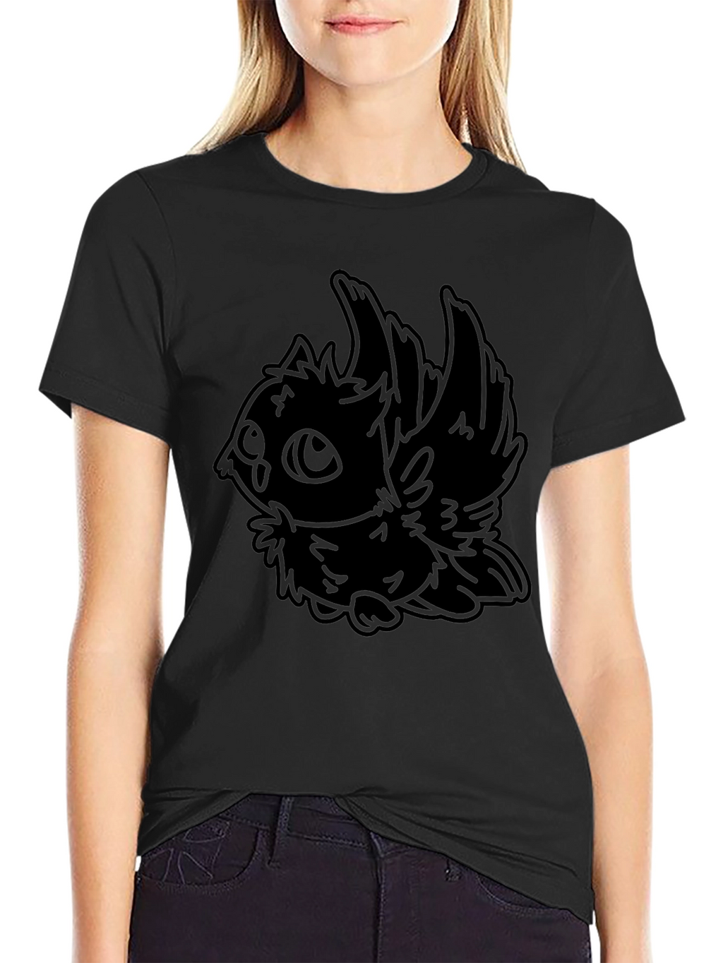 Stylized Owl Graphic Black T-Shirt
