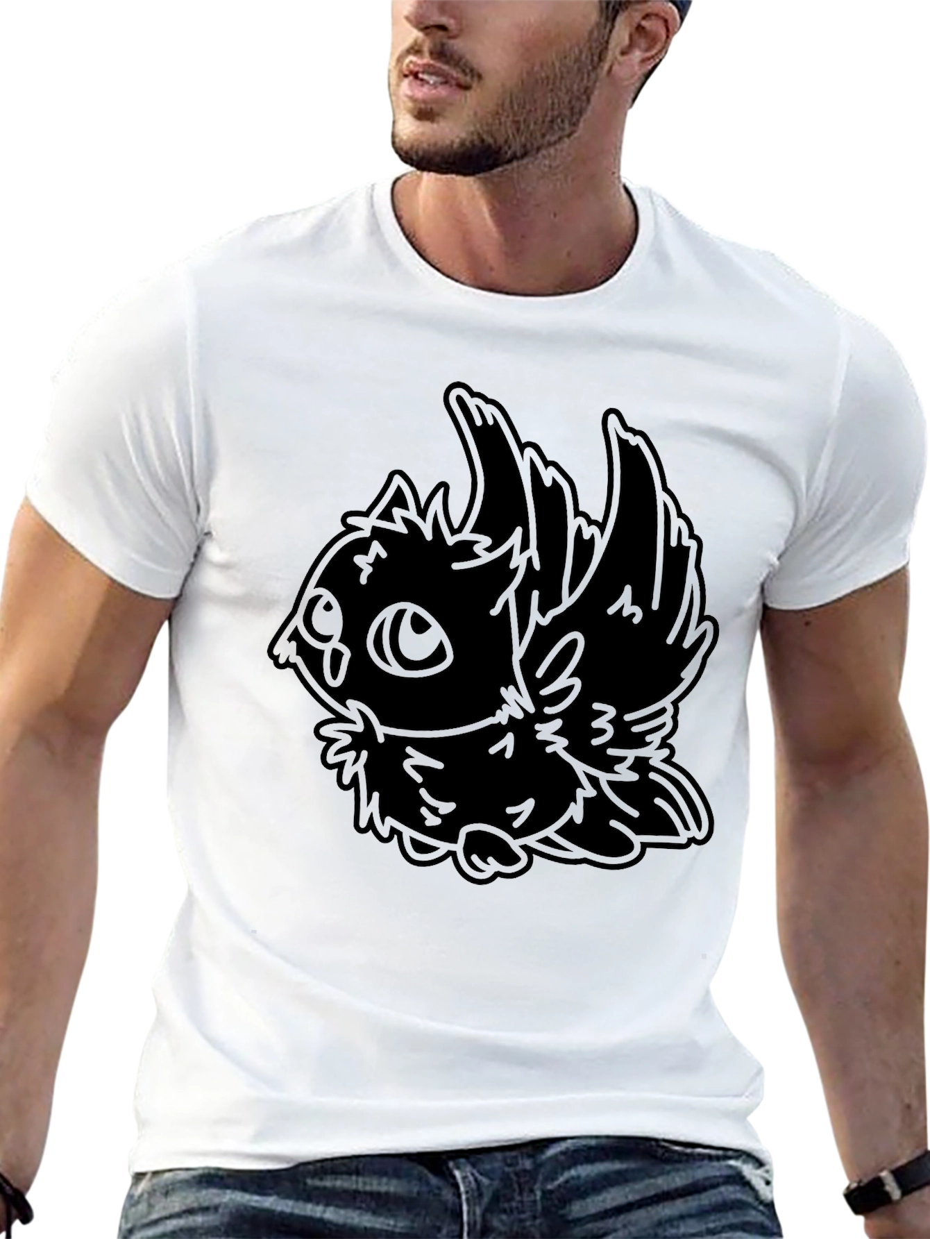 Stylized Owl Graphic Black T-Shirt