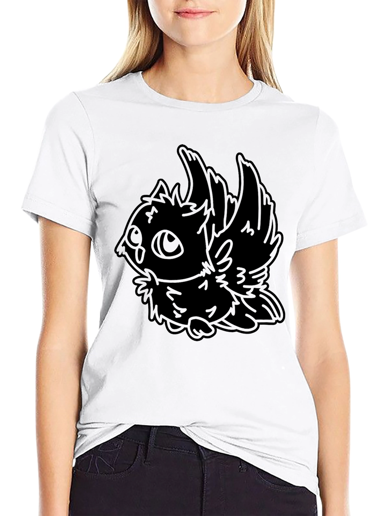 Stylized Owl Graphic Black T-Shirt