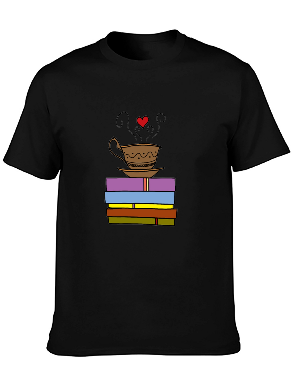 Book Lover T-Shirt: Coffee and Stack of Books Design