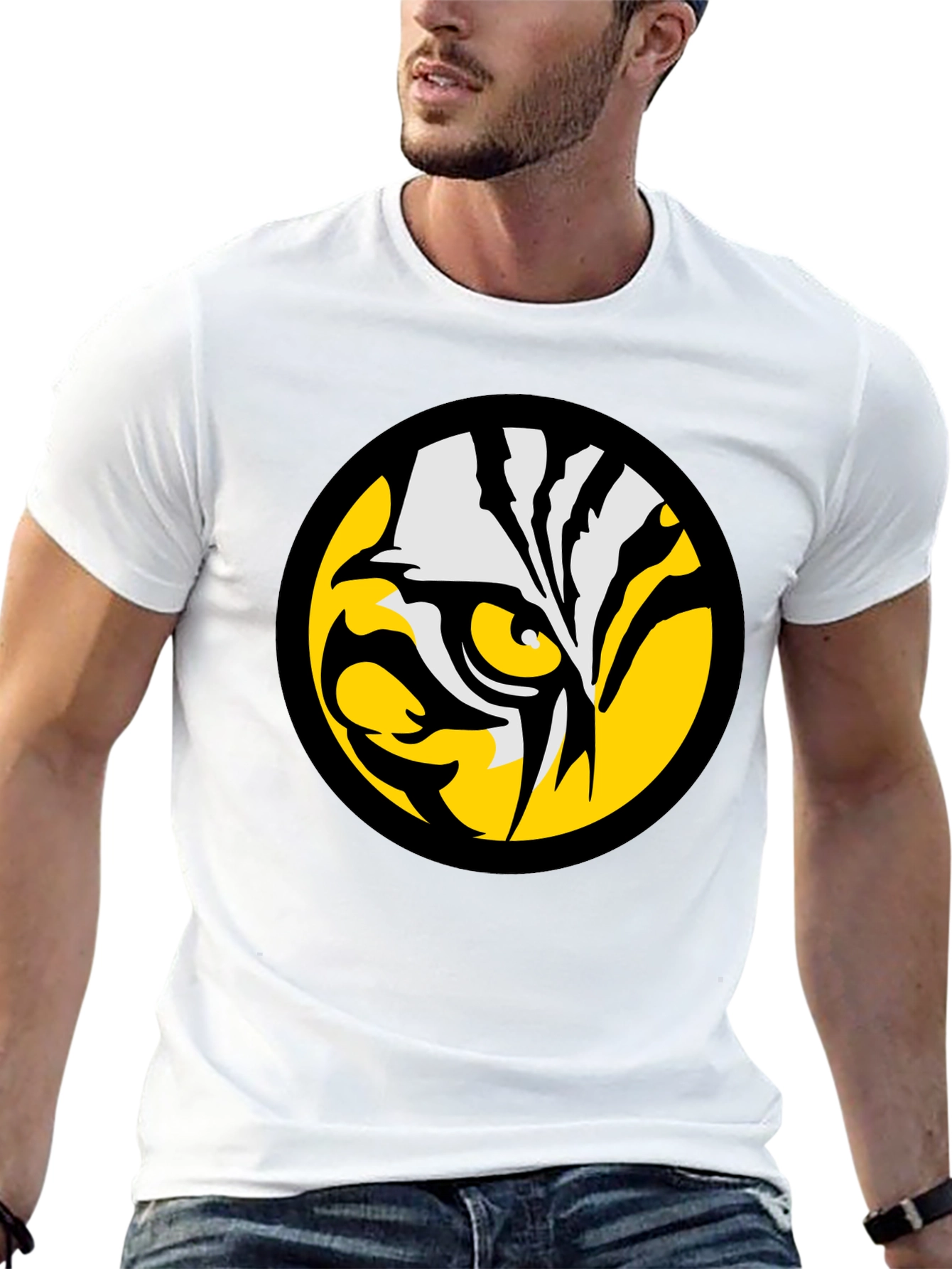 Bold Tiger Eye Graphic Tee - Black Cotton T-Shirt