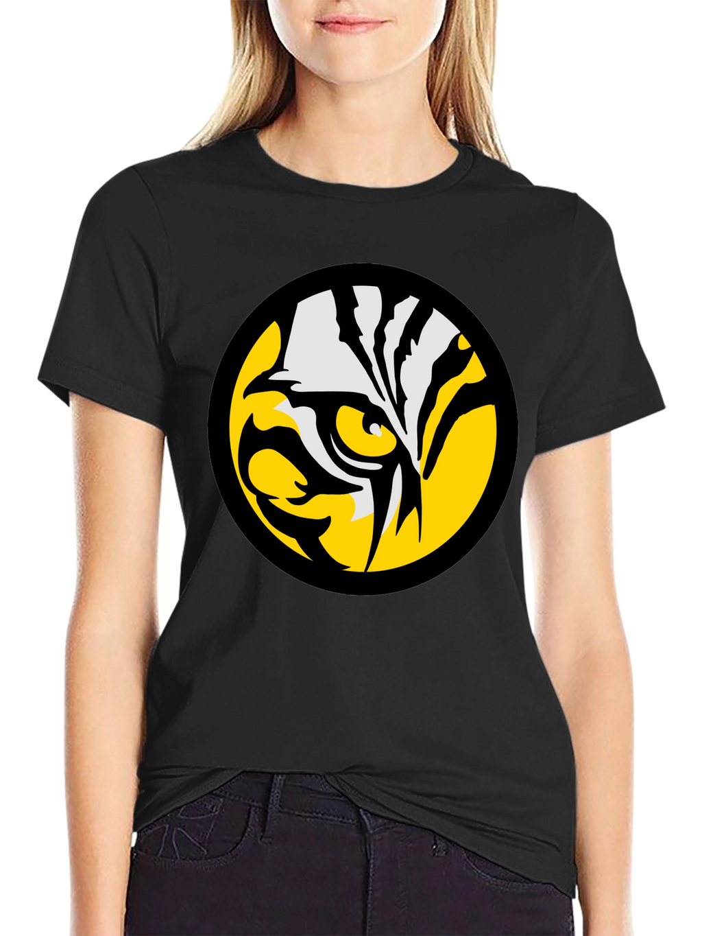 Bold Tiger Eye Graphic Tee - Black Cotton T-Shirt