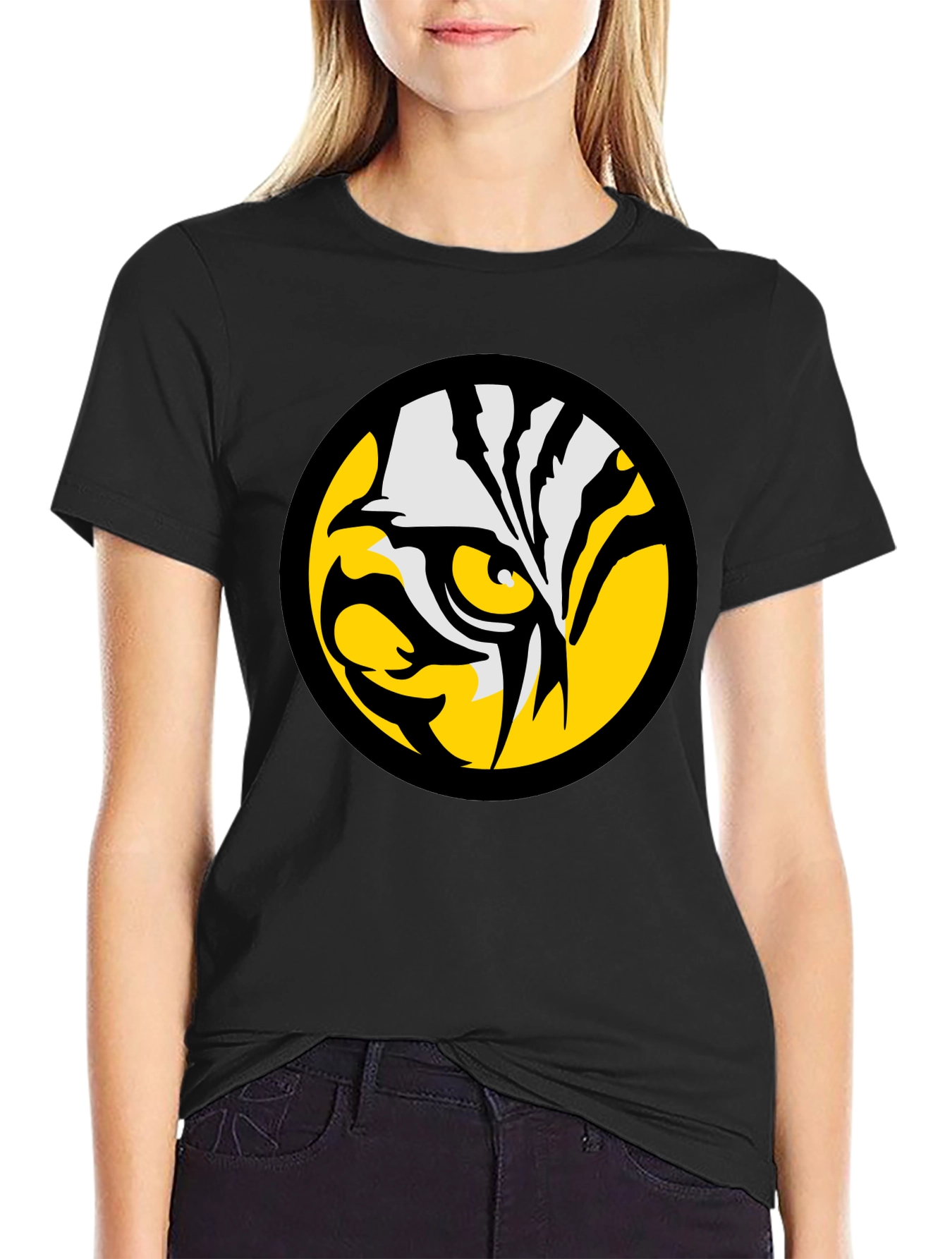 Bold Tiger Eye Graphic Tee - Black Cotton T-Shirt