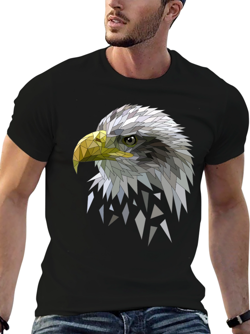 Geometric Eagle Graphic Black Tee