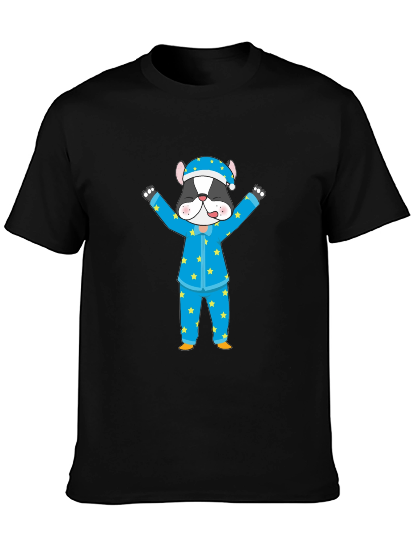 Cartoon Dog Pajamas Black T-Shirt