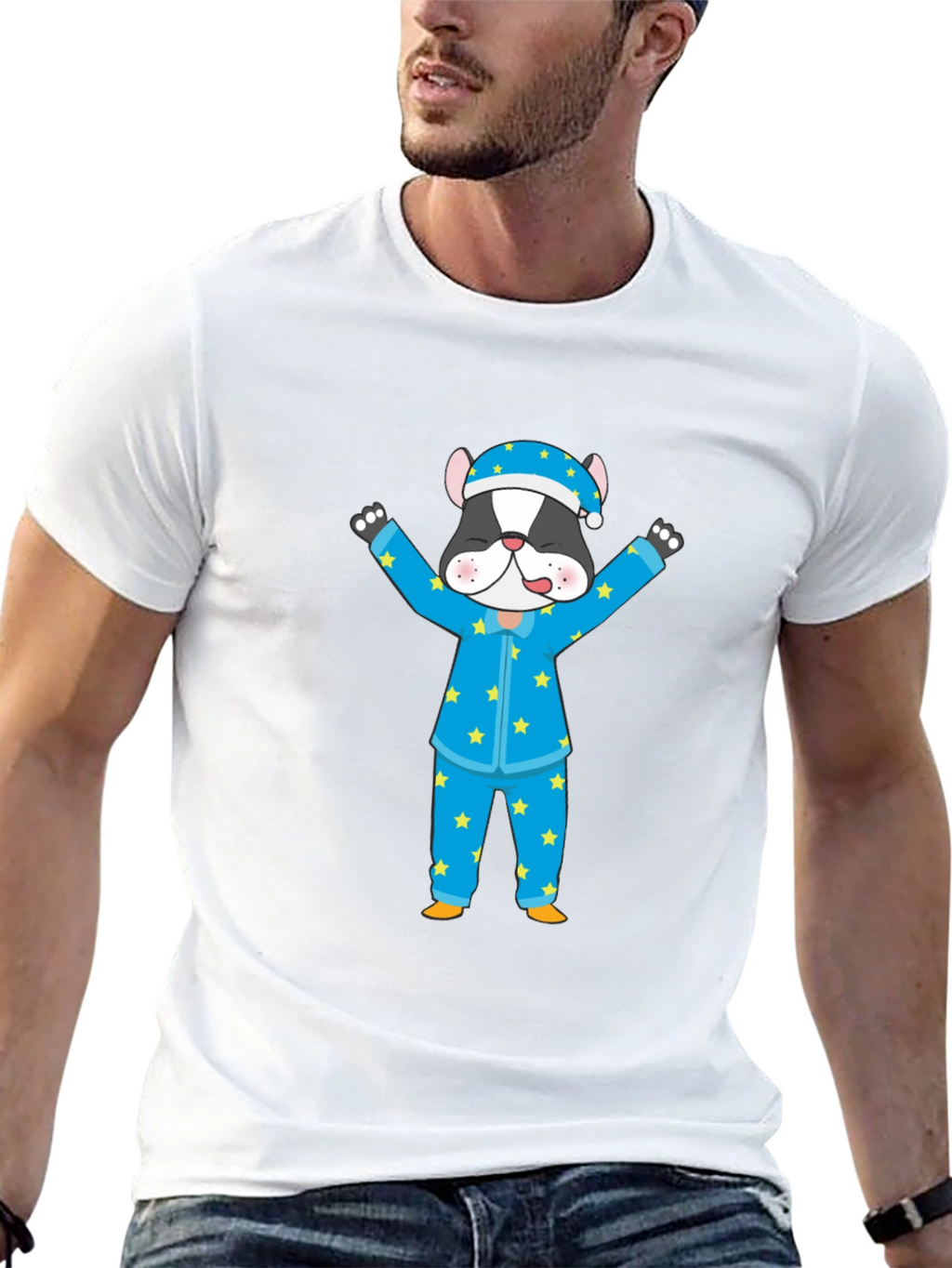 Cartoon Dog Pajamas Black T-Shirt