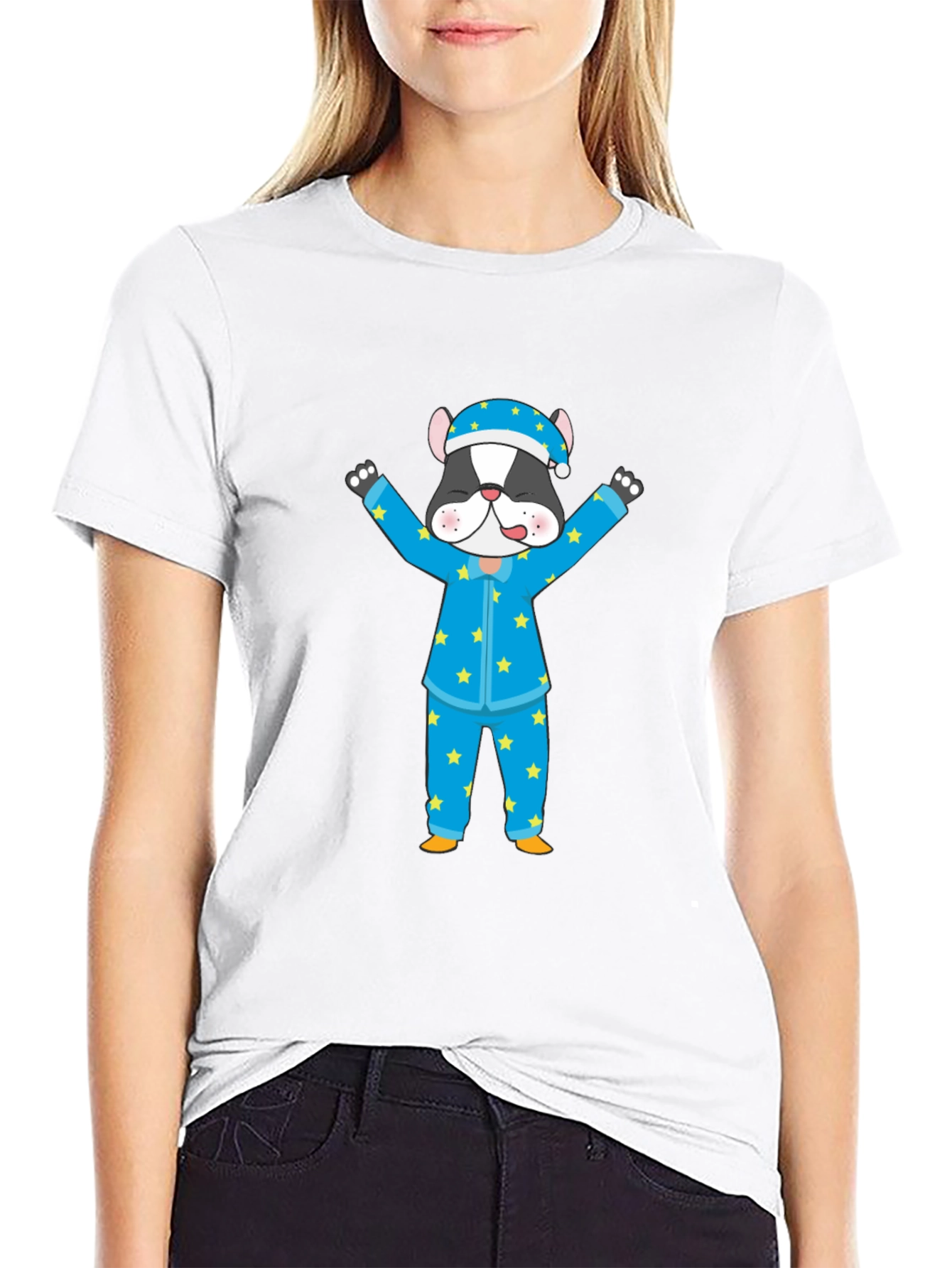 Cartoon Dog Pajamas Black T-Shirt