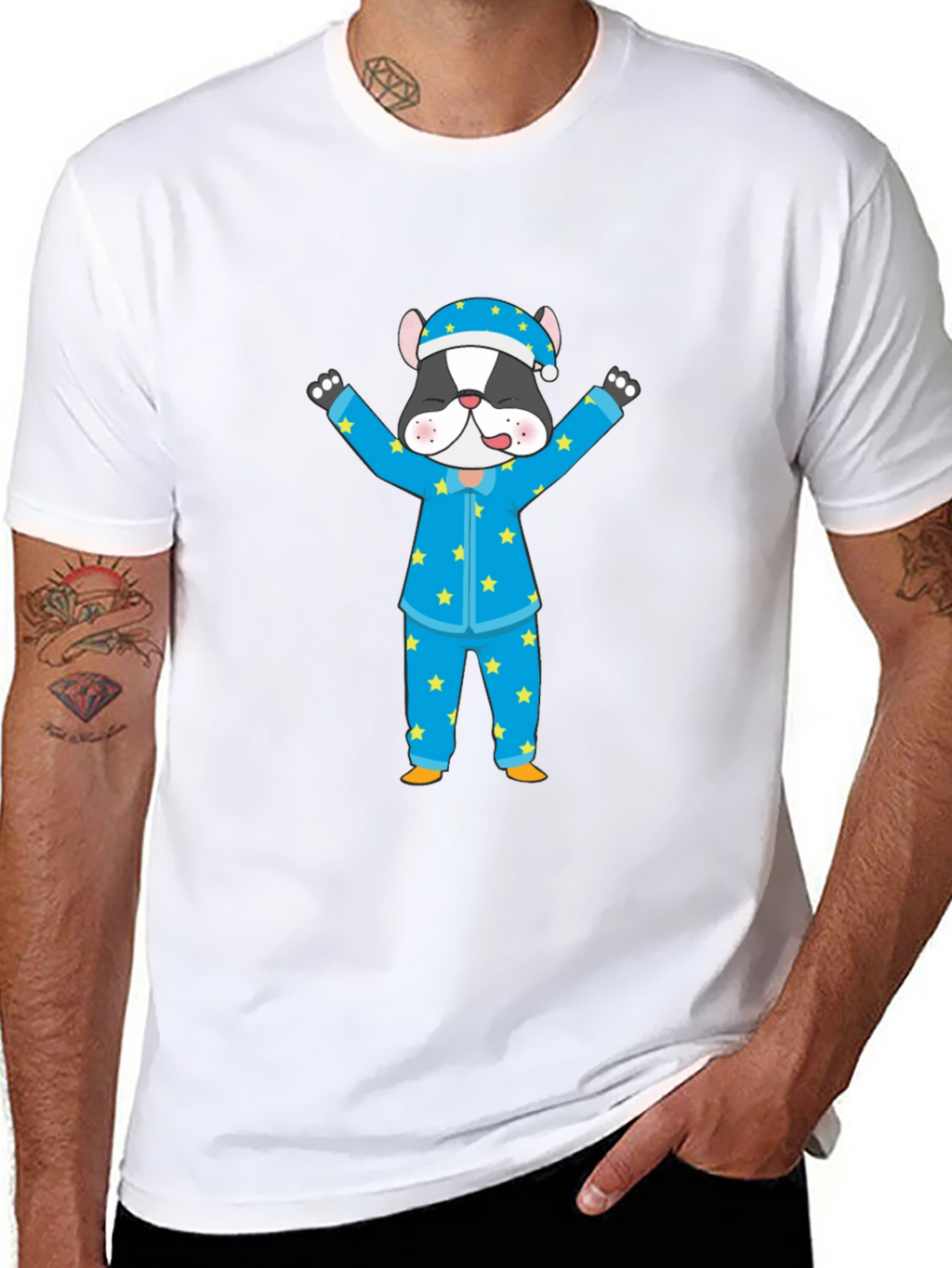 Cartoon Dog Pajamas Black T-Shirt