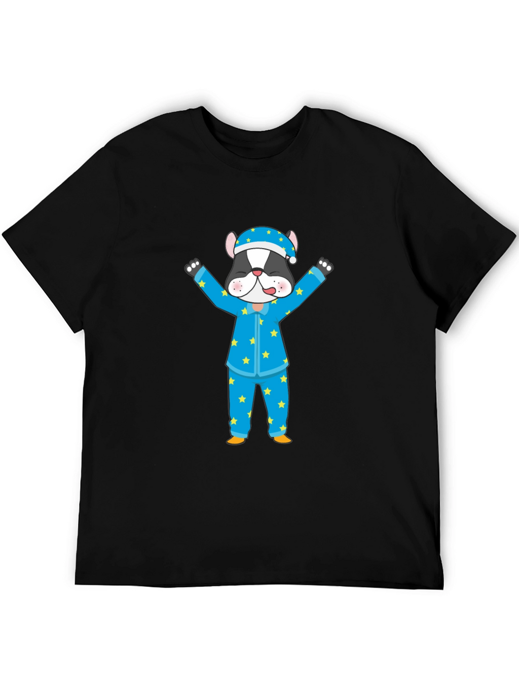 Cartoon Dog Pajamas Black T-Shirt