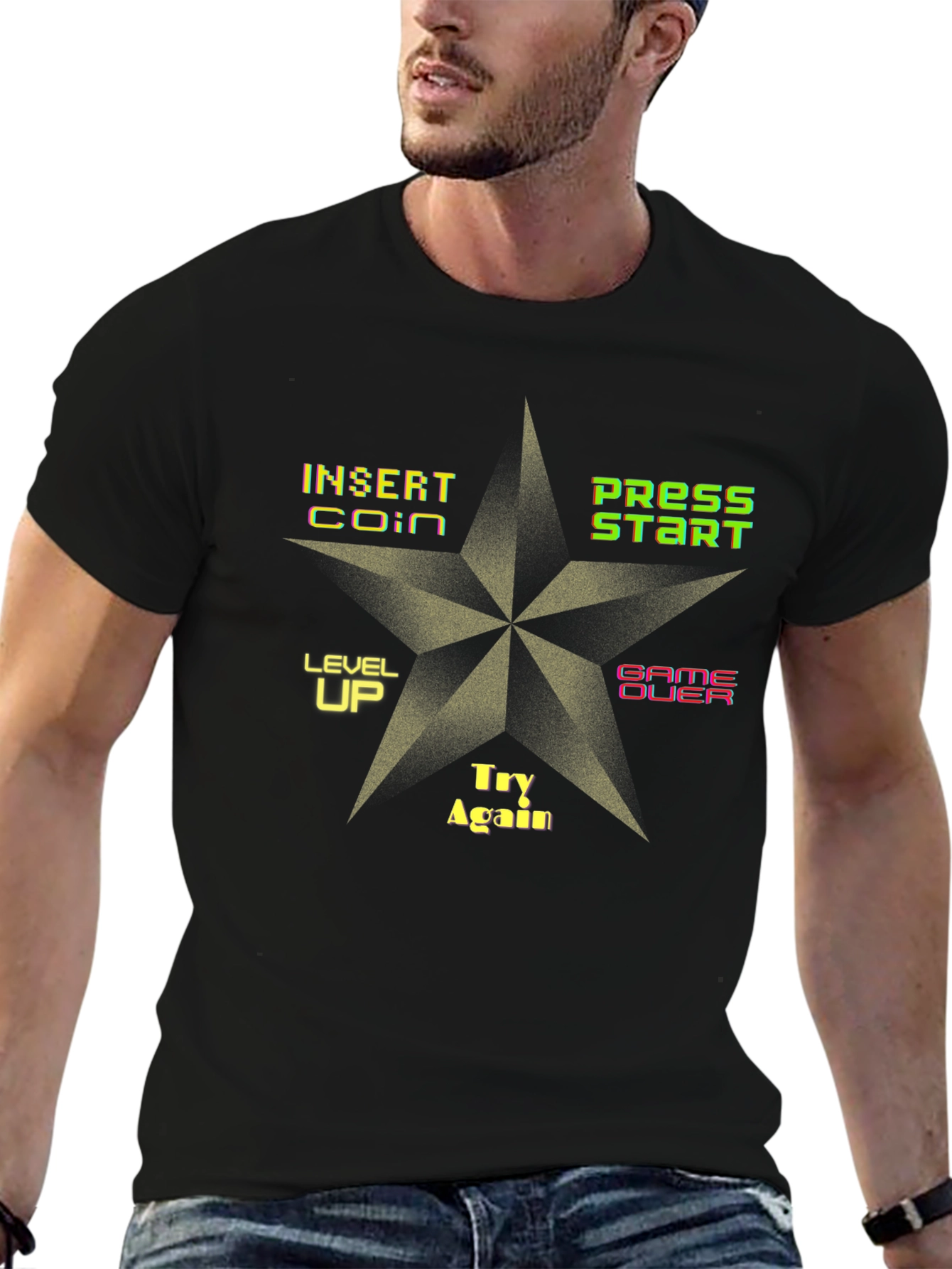 Retro Arcade Game T-Shirt - Insert Coin Press Start