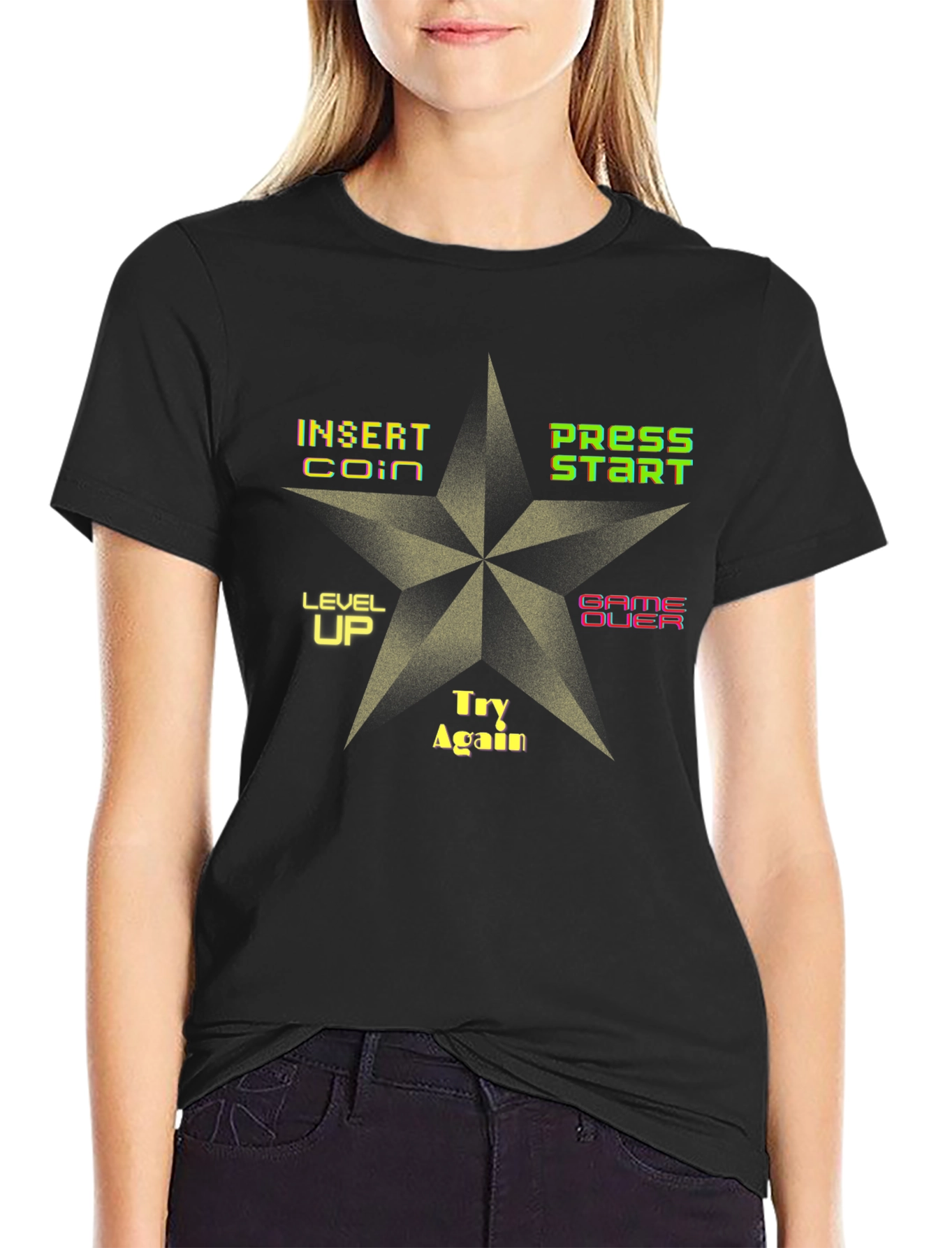Retro Arcade Game T-Shirt - Insert Coin Press Start