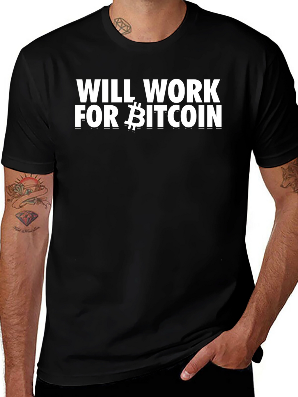 Will Work For Bitcoin Black Tee