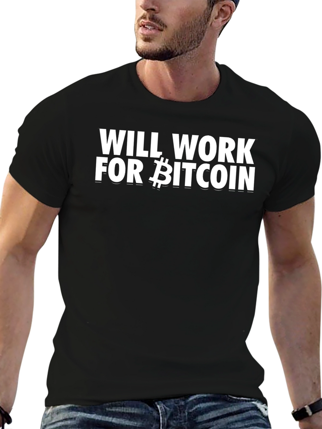 Will Work For Bitcoin Black Tee