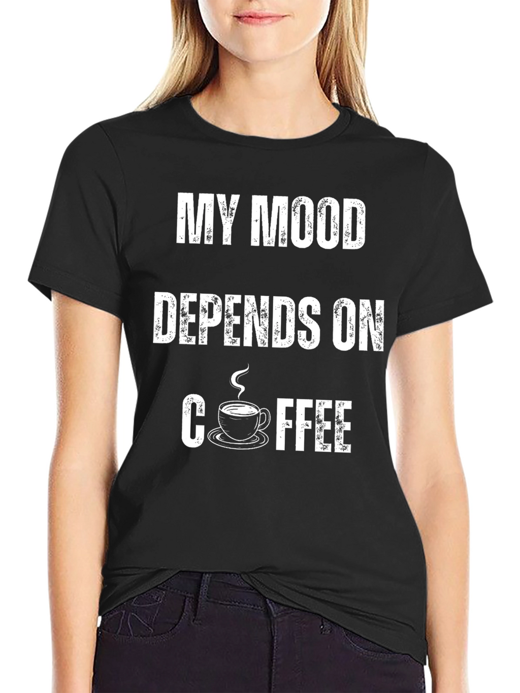 My Mood Depends On Coffee Black T-Shirt