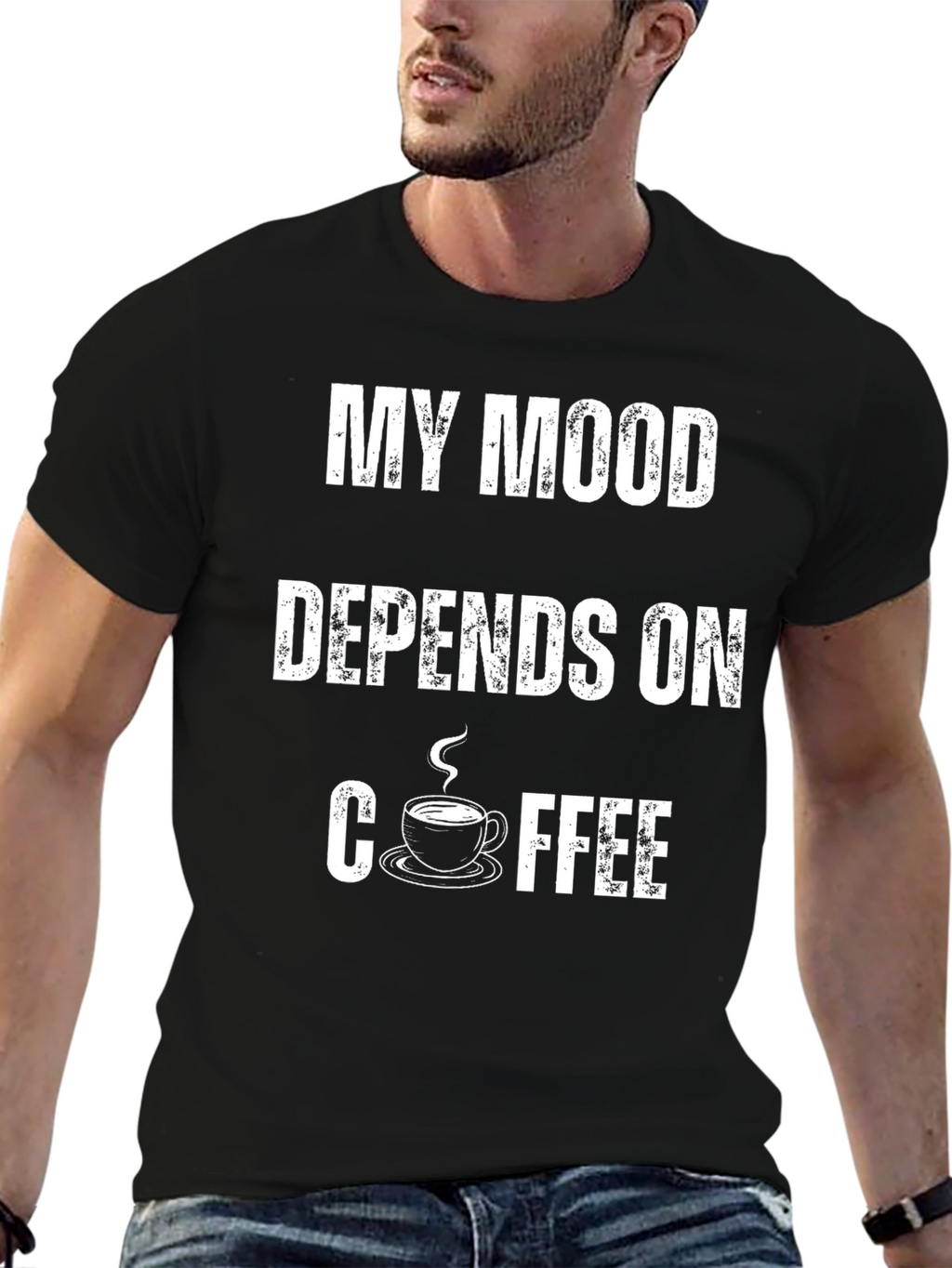 My Mood Depends On Coffee Black T-Shirt
