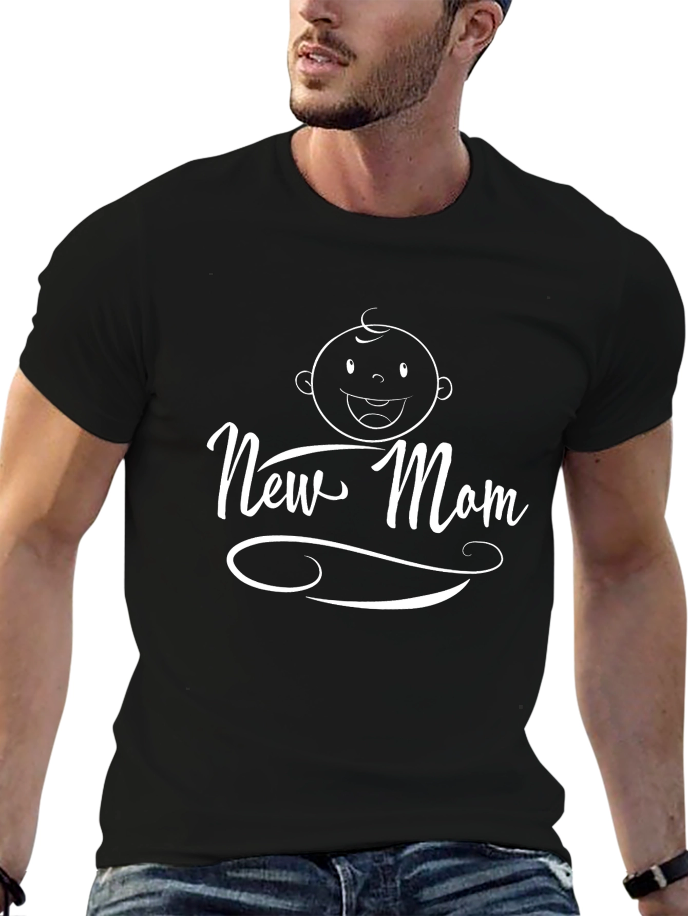 New Mom Baby Graphic Black T-Shirt