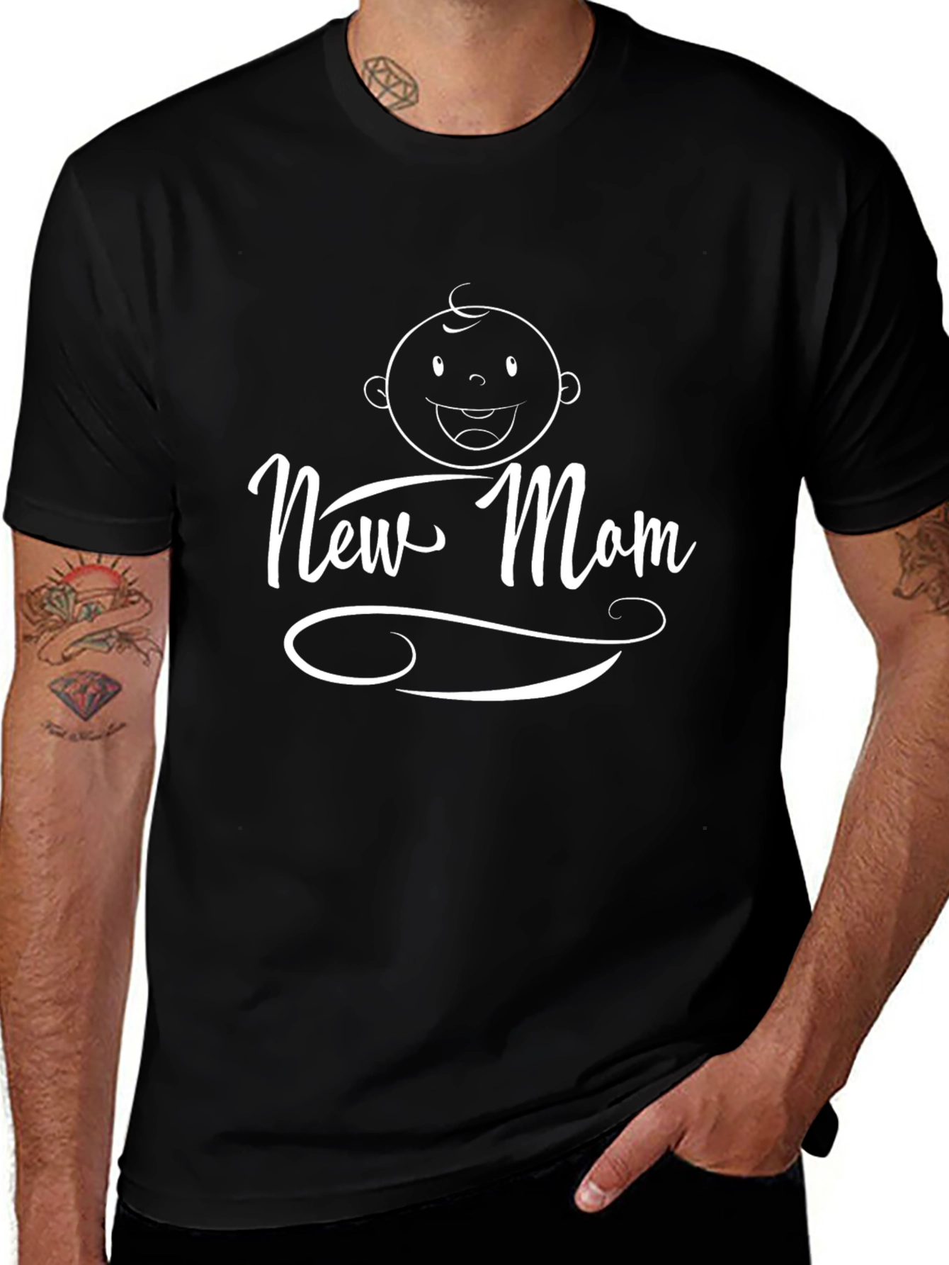 New Mom Baby Graphic Black T-Shirt