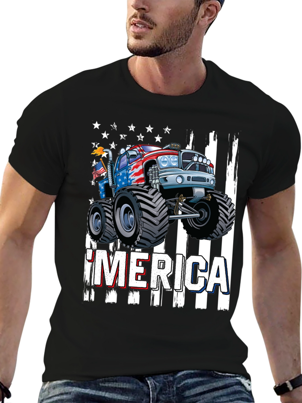 Patriotic Monster Truck Graphic T-Shirt