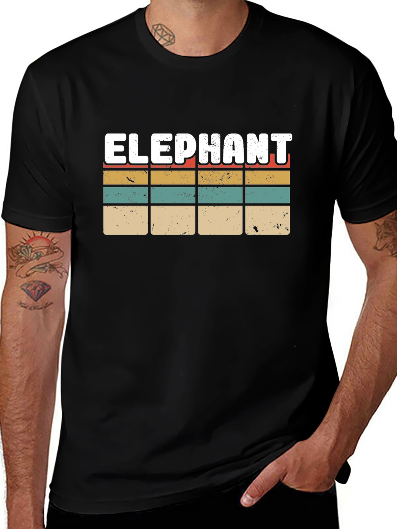 Retro Elephant Graphic T-Shirt | Vintage Striped Tee