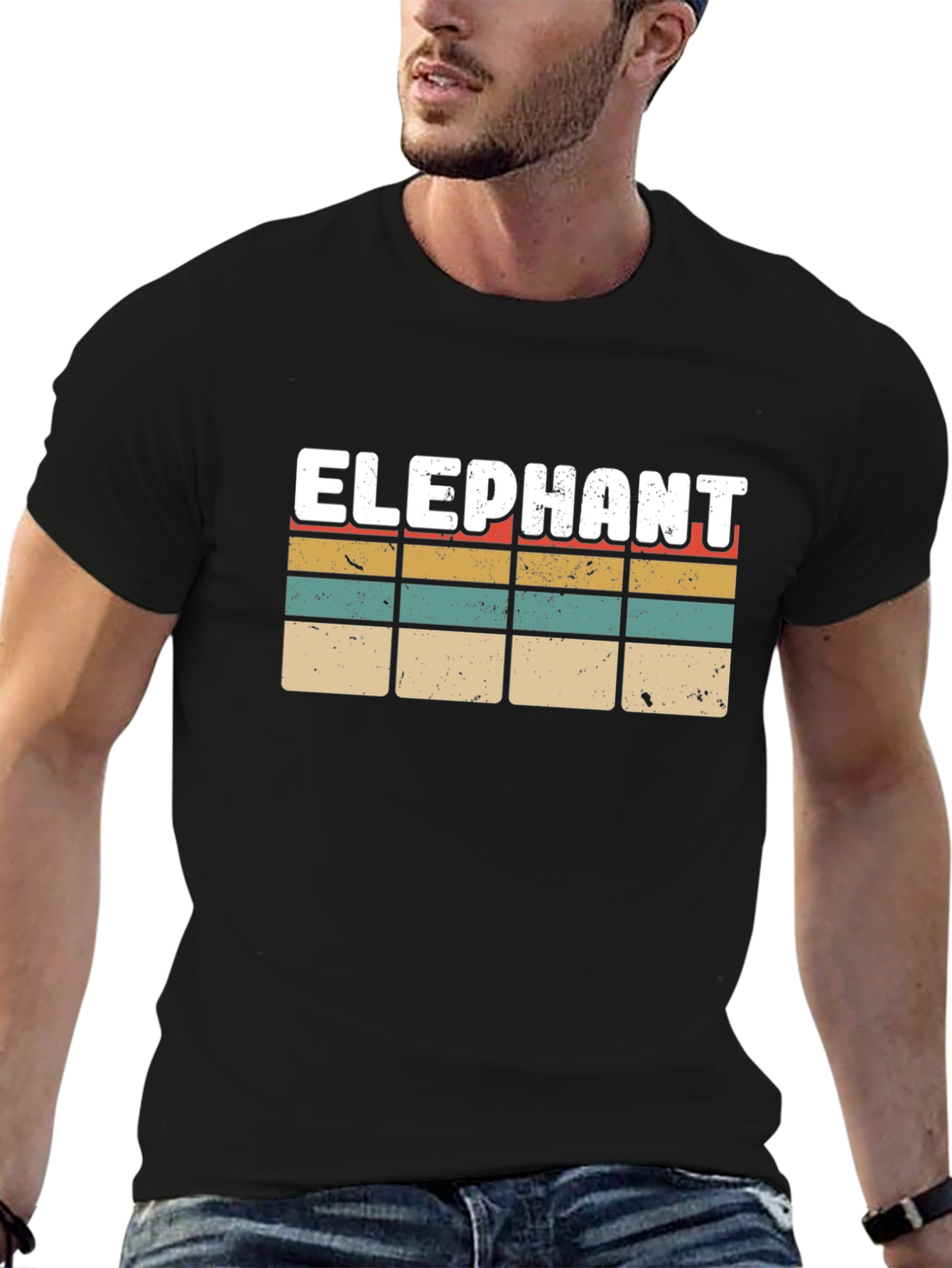Retro Elephant Graphic T-Shirt | Vintage Striped Tee