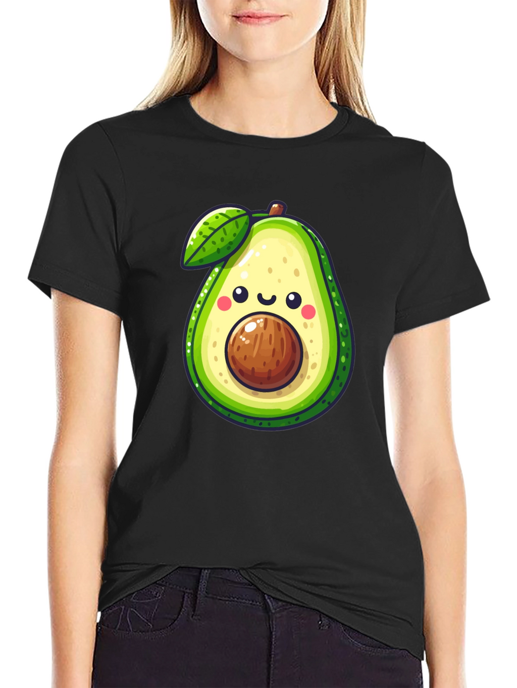 Cute Avocado Graphic Tee - Black Cotton Shirt
