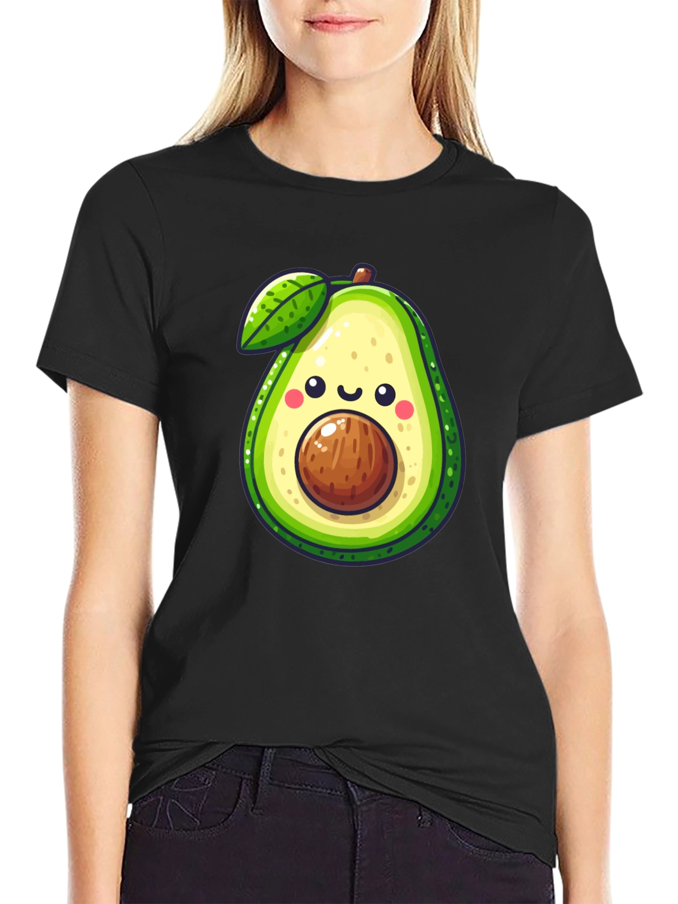 Cute Avocado Graphic Tee - Black Cotton Shirt