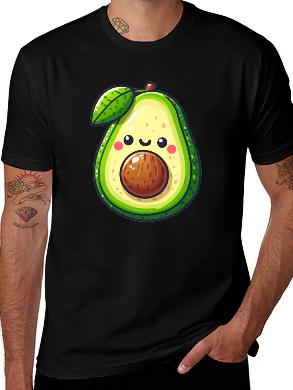 Cute Avocado Graphic Tee - Black Cotton Shirt